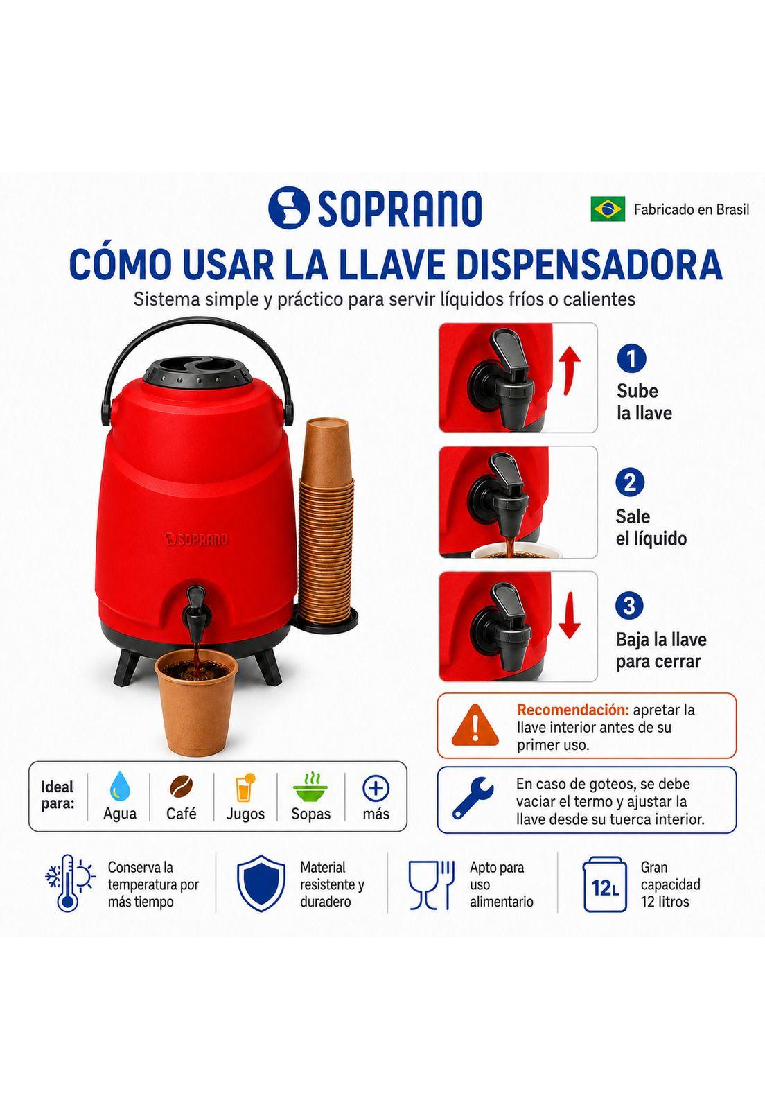 Maxi Termo 12 Litros Soprano Rojo para Agua Fria y Caliente-5