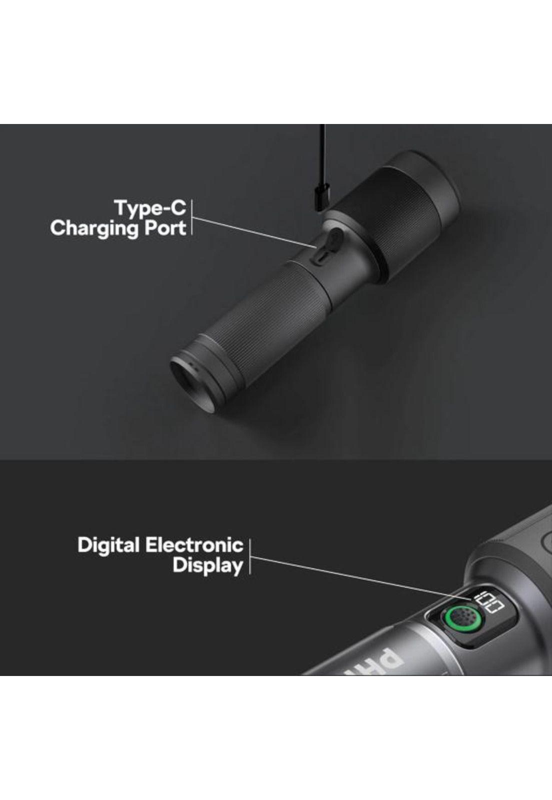 Linterna LED 60W High Power Zoom Aluminium USB-C Recargable-3
