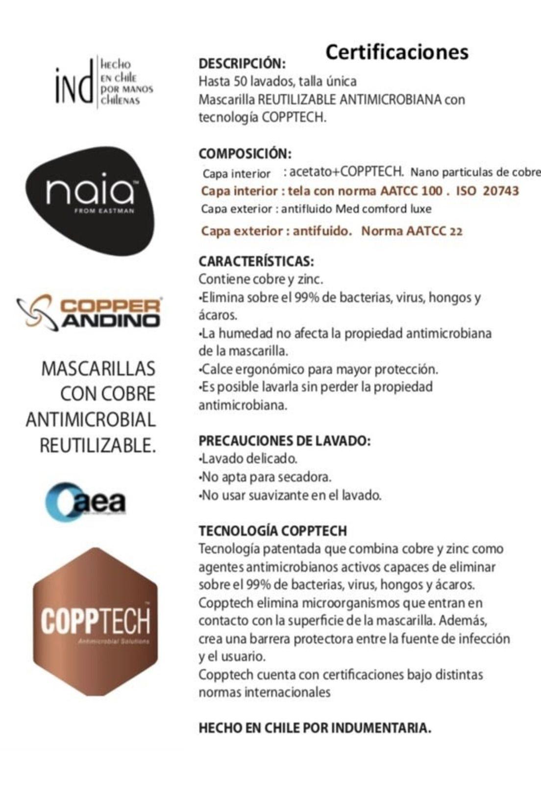 Mascarilla Facial Reutilizable De Cobre  Blanco Talla S-2