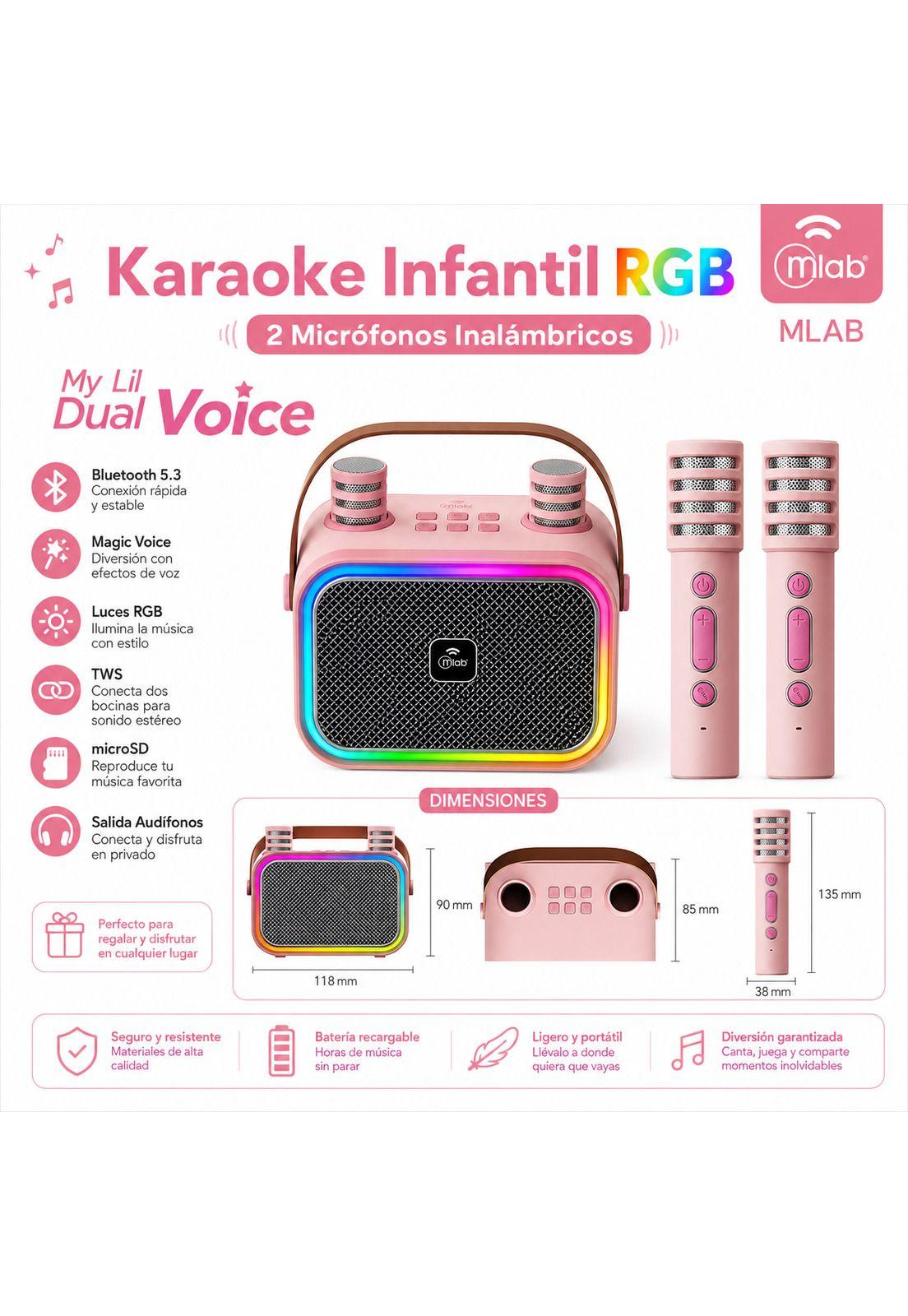 Karaoke Infantil RGB con 2 Micrófonos Inalámbricos Pink My Lil Dual Voice-4