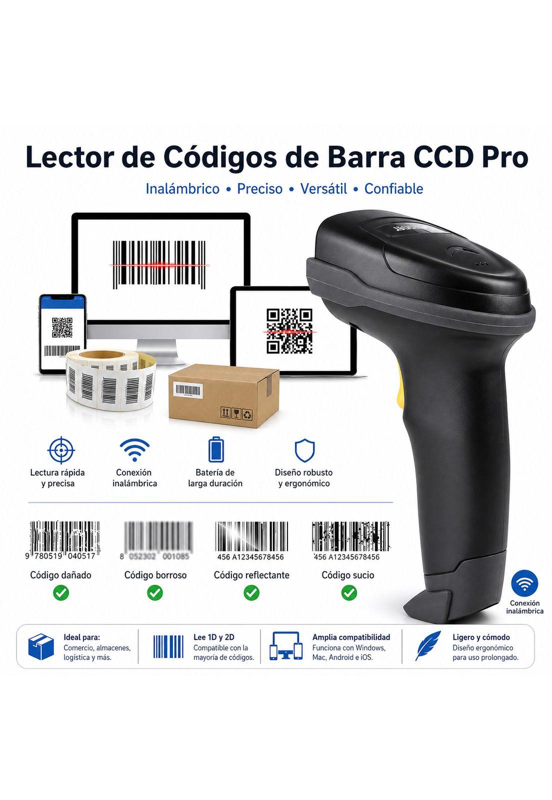 Lector de Códigos de Barra Inalámbrico CCD 2.4G Recargable-5