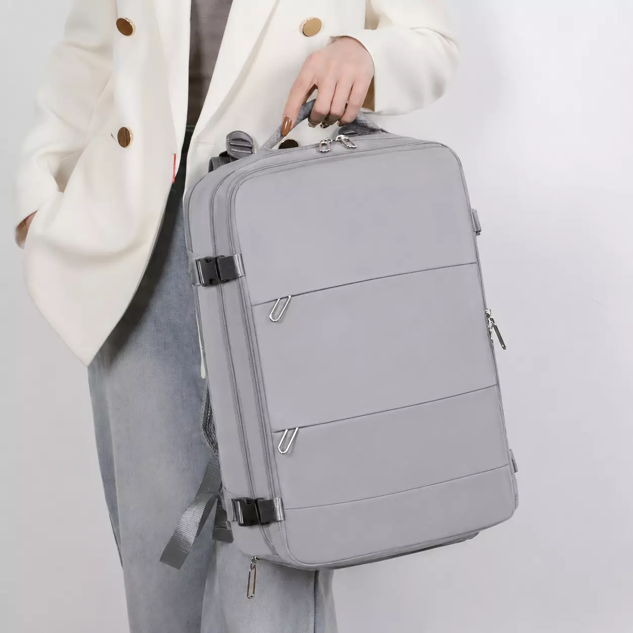 Mochila De Viaje Laptop Compartimento Zapatos Impermeable Gris-2