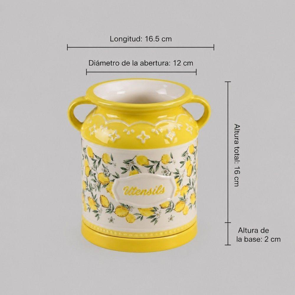 Porta Utensilios de Cerámica Floral Amarillo-2
