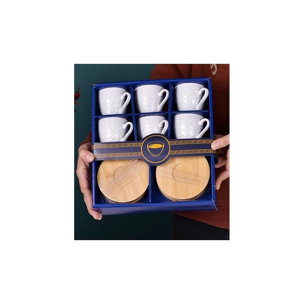 Juego de Tazas Café con Plato de Madera -1