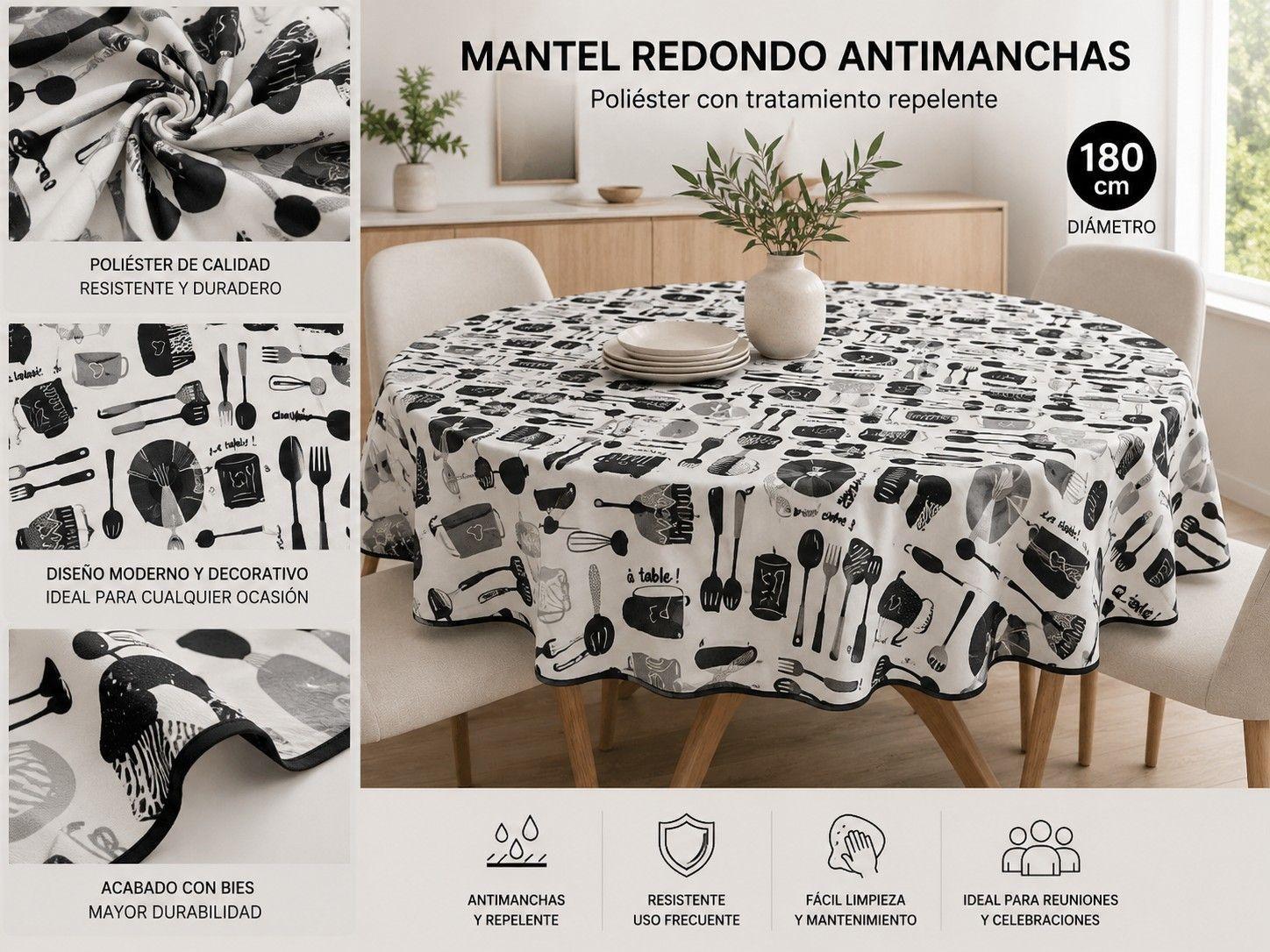 Mantel Anti manchas Redondo Cubiertos-1