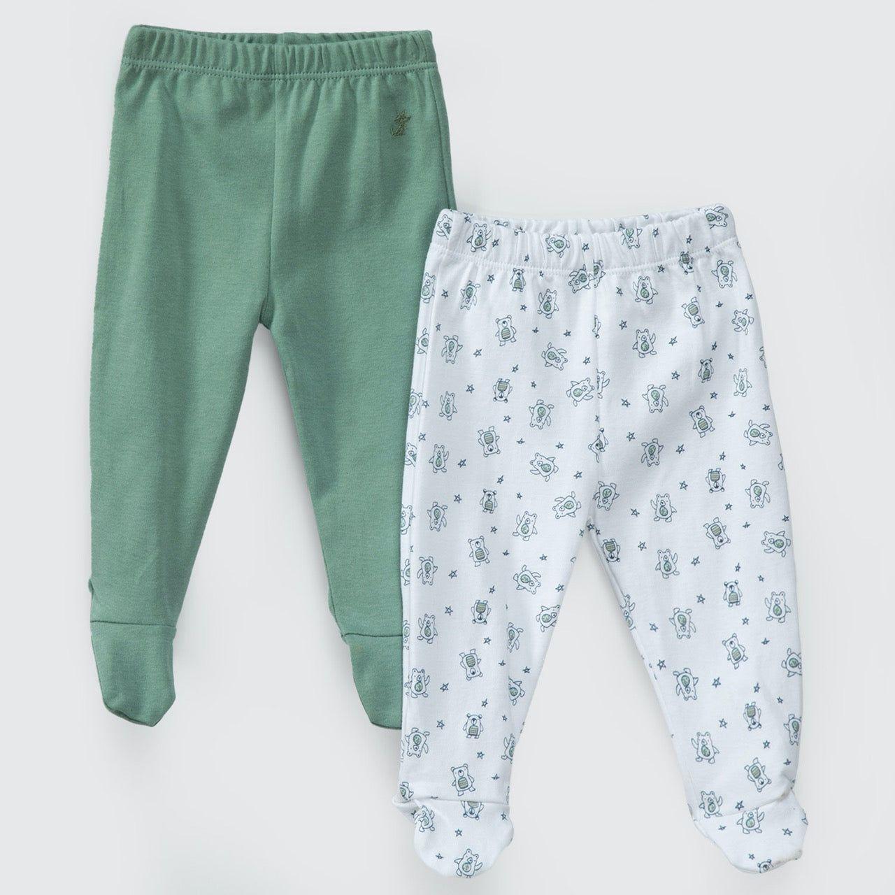 PACK PANTALONES BLANCO VERDE OSITOS ALGODÓN PERUANO-0