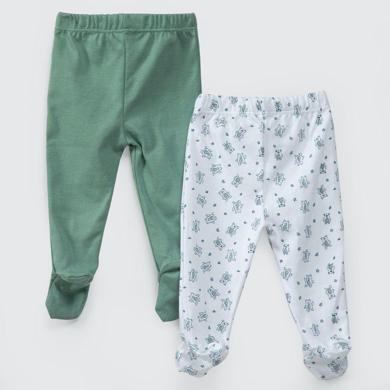 PACK PANTALONES BLANCO VERDE OSITOS ALGODÓN PERUANO-1