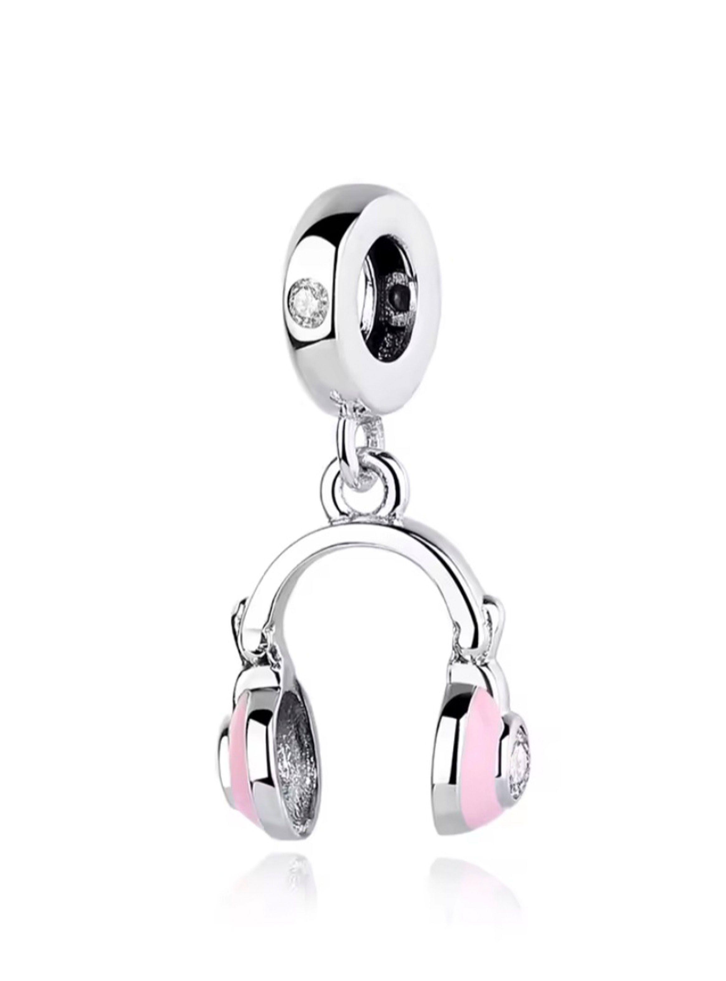 Dije Charm Colgante Audifonos Rosa Plata 925-0