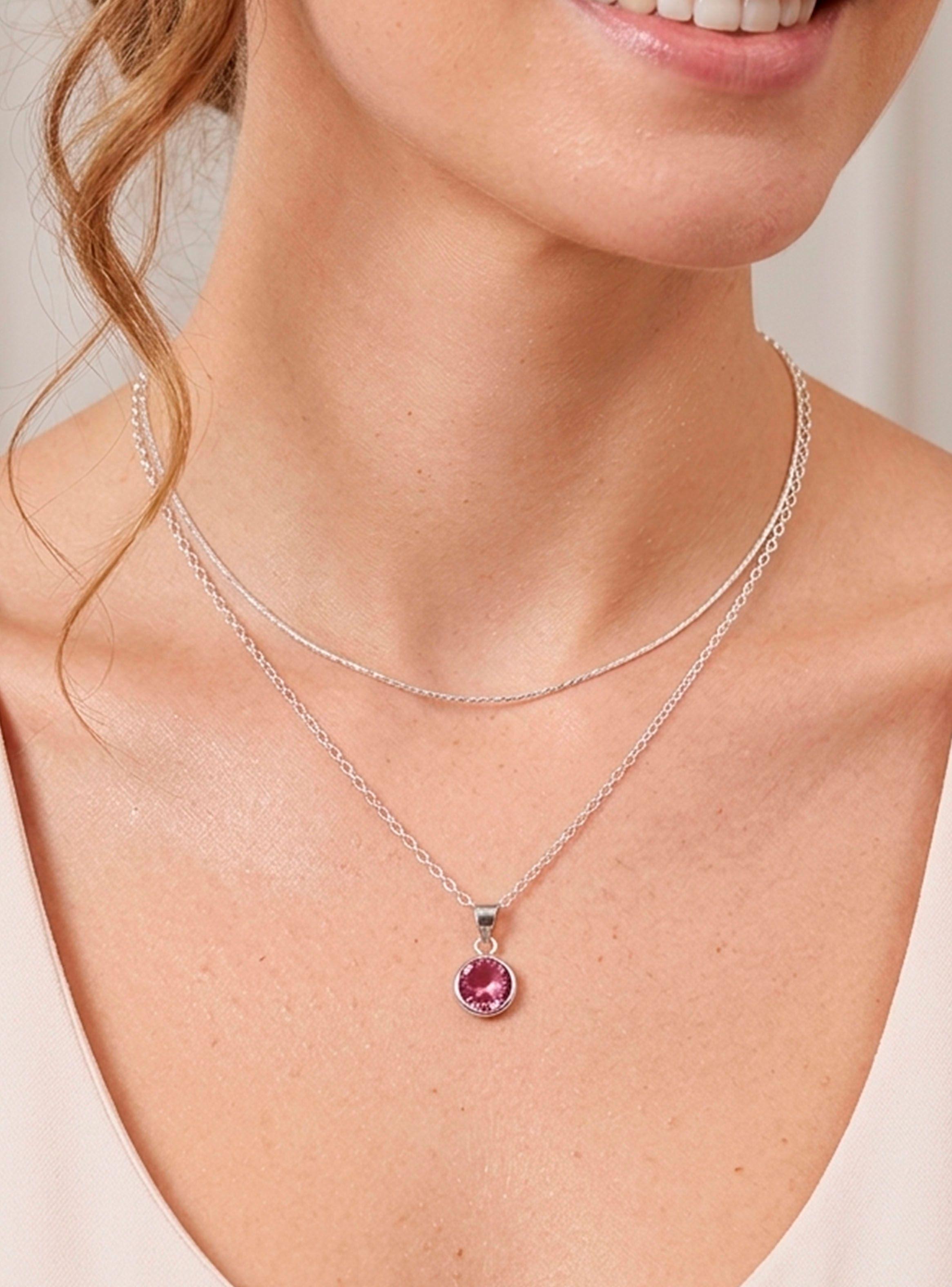 Collar Punto de luz Rosado doble cadena Plata 925-2