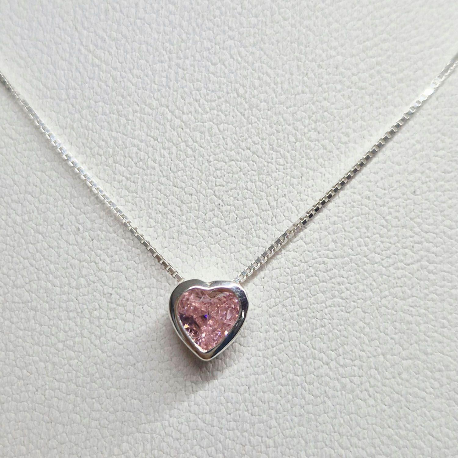 Collar Corazon Punto de luz Rosa Francia Plata 925-2