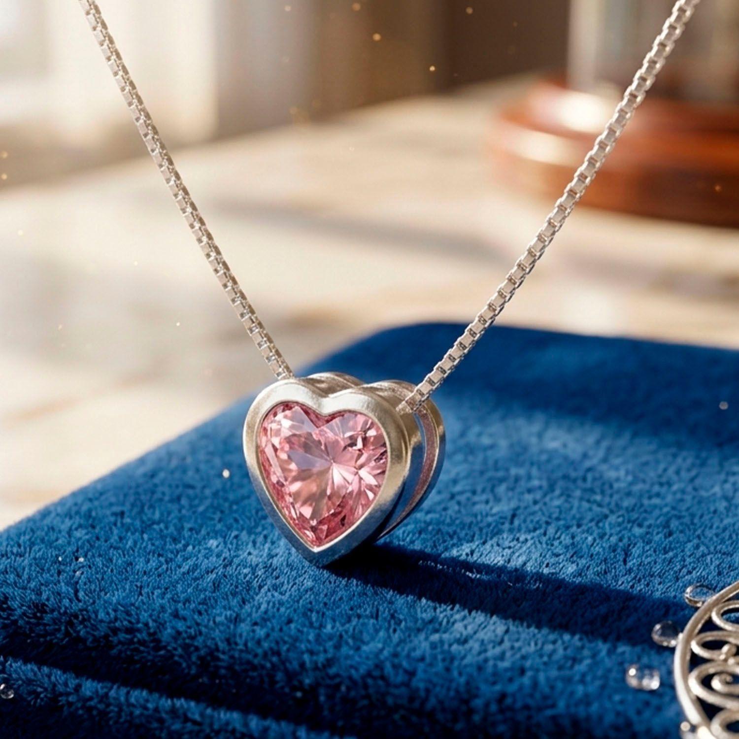 Collar Corazon Punto de luz Rosa Francia Plata 925-3