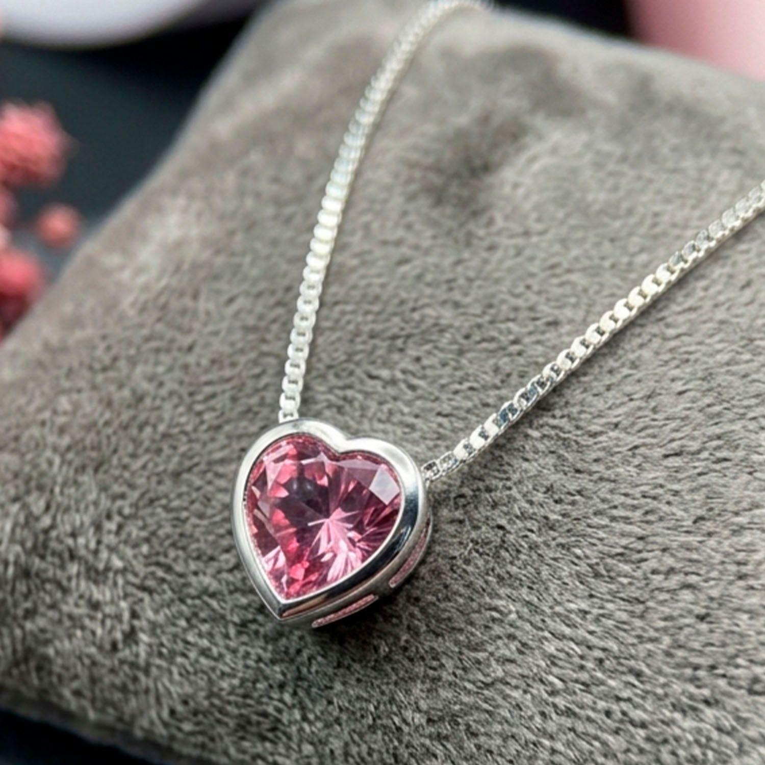 Collar Corazon Punto de luz Rosa Francia Plata 925-4