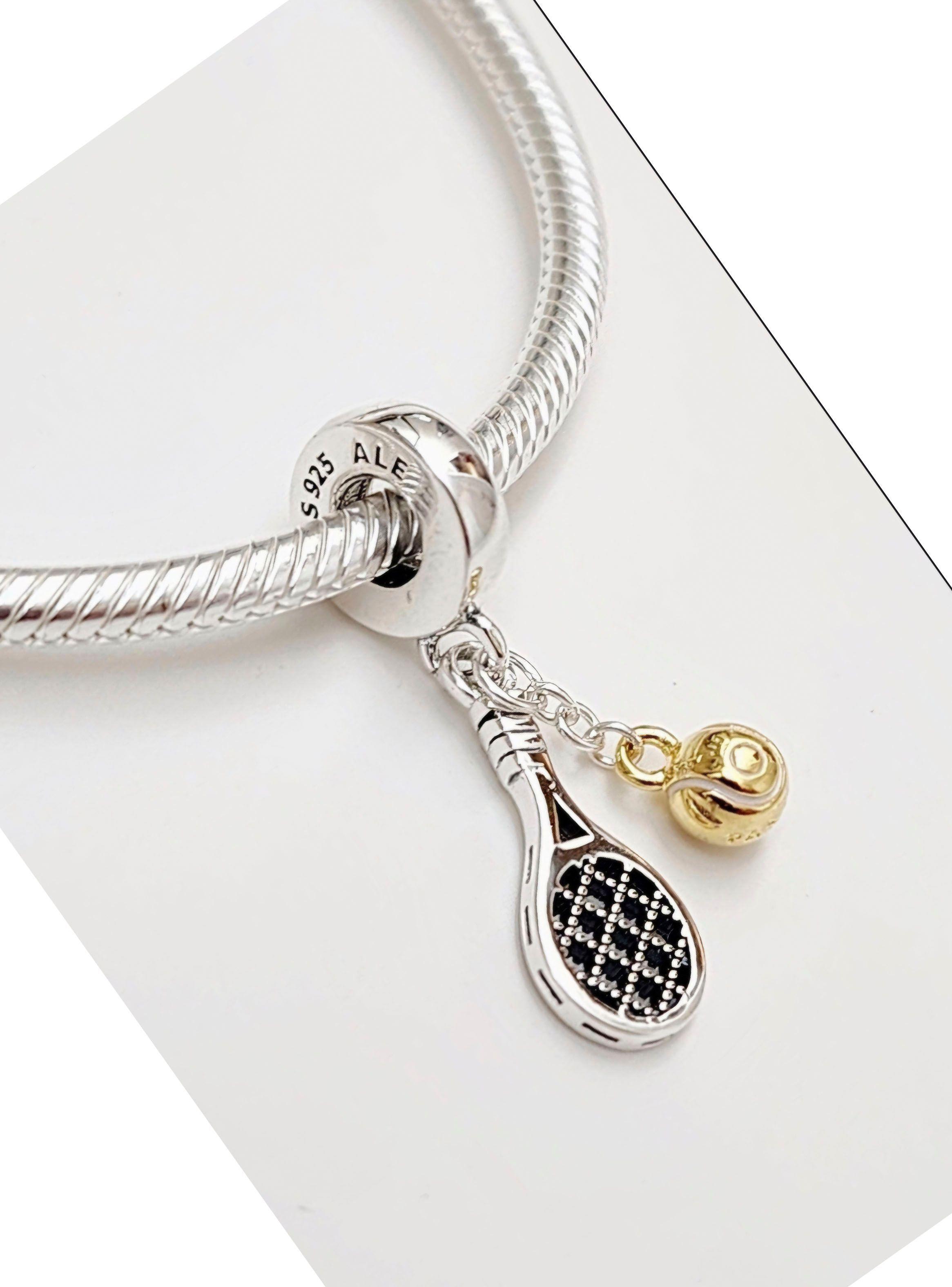 Dije Charm Colgante Raqueta y pelota de Tenis Plata 925-0