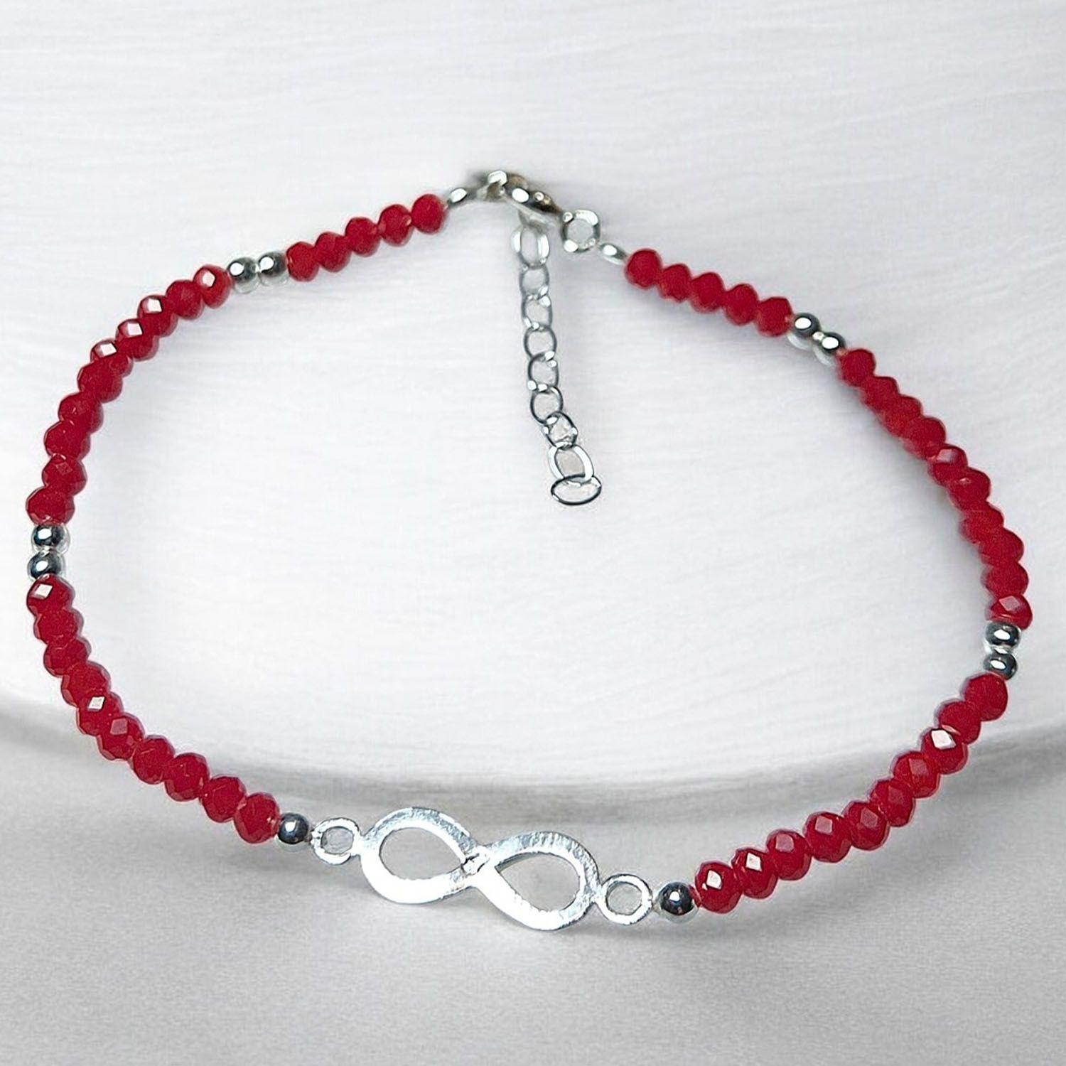 Pulsera Infinito de plata con cristales Rojos-1