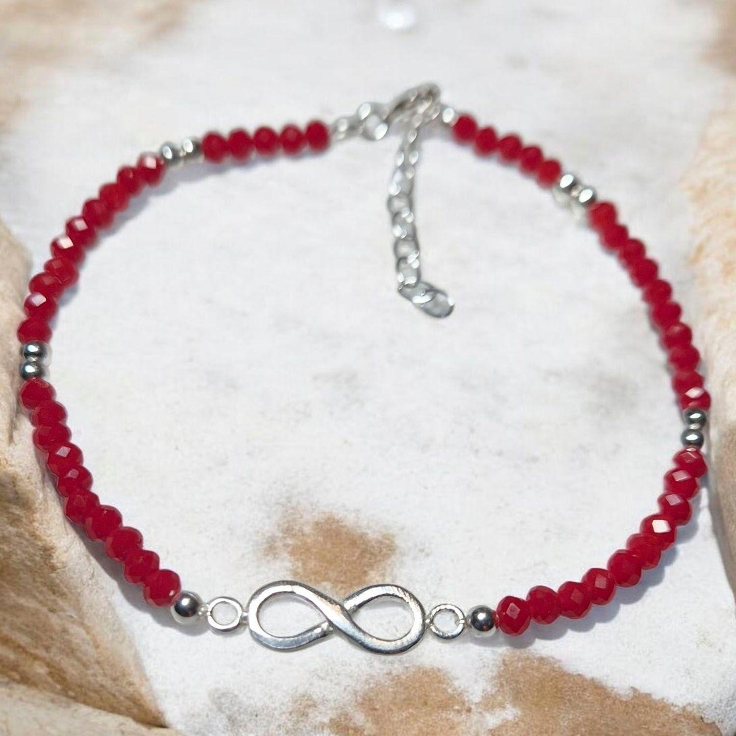Pulsera Infinito de plata con cristales Rojos-2