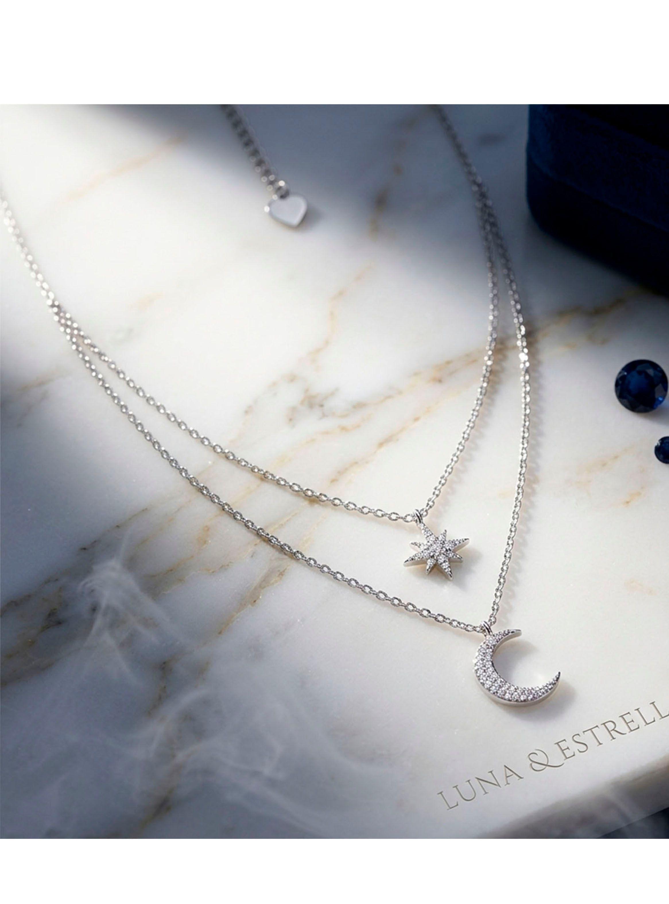 Collar Doble Luna y estrella Plata 925-2