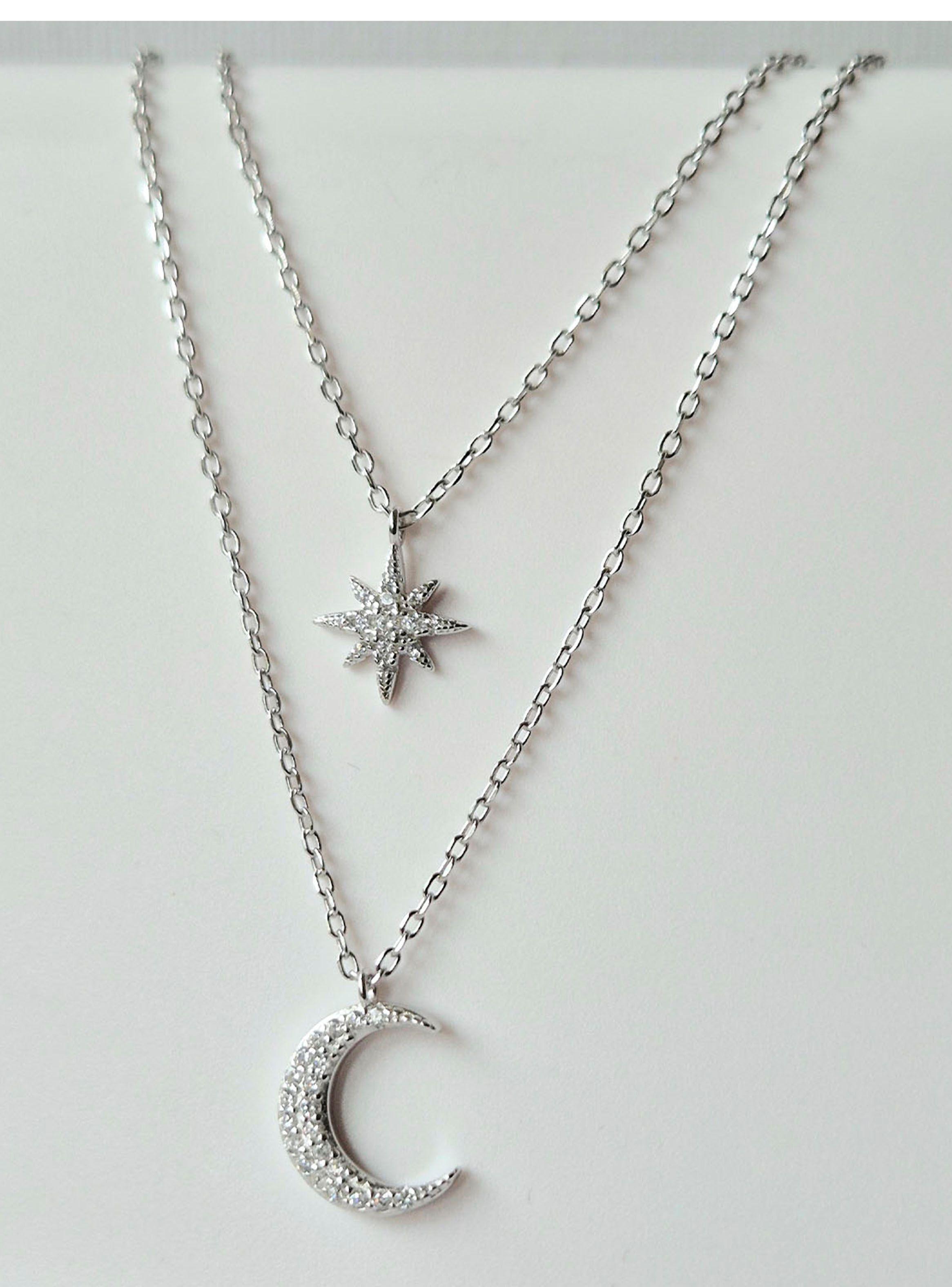 Collar Doble Luna y estrella Plata 925-3