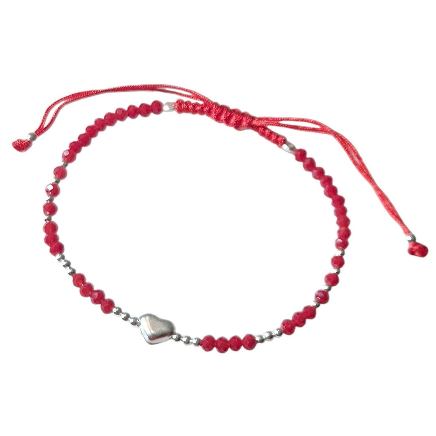 Pulsera Coraz n de plata con cristales Rojos e hilo ajustable-1