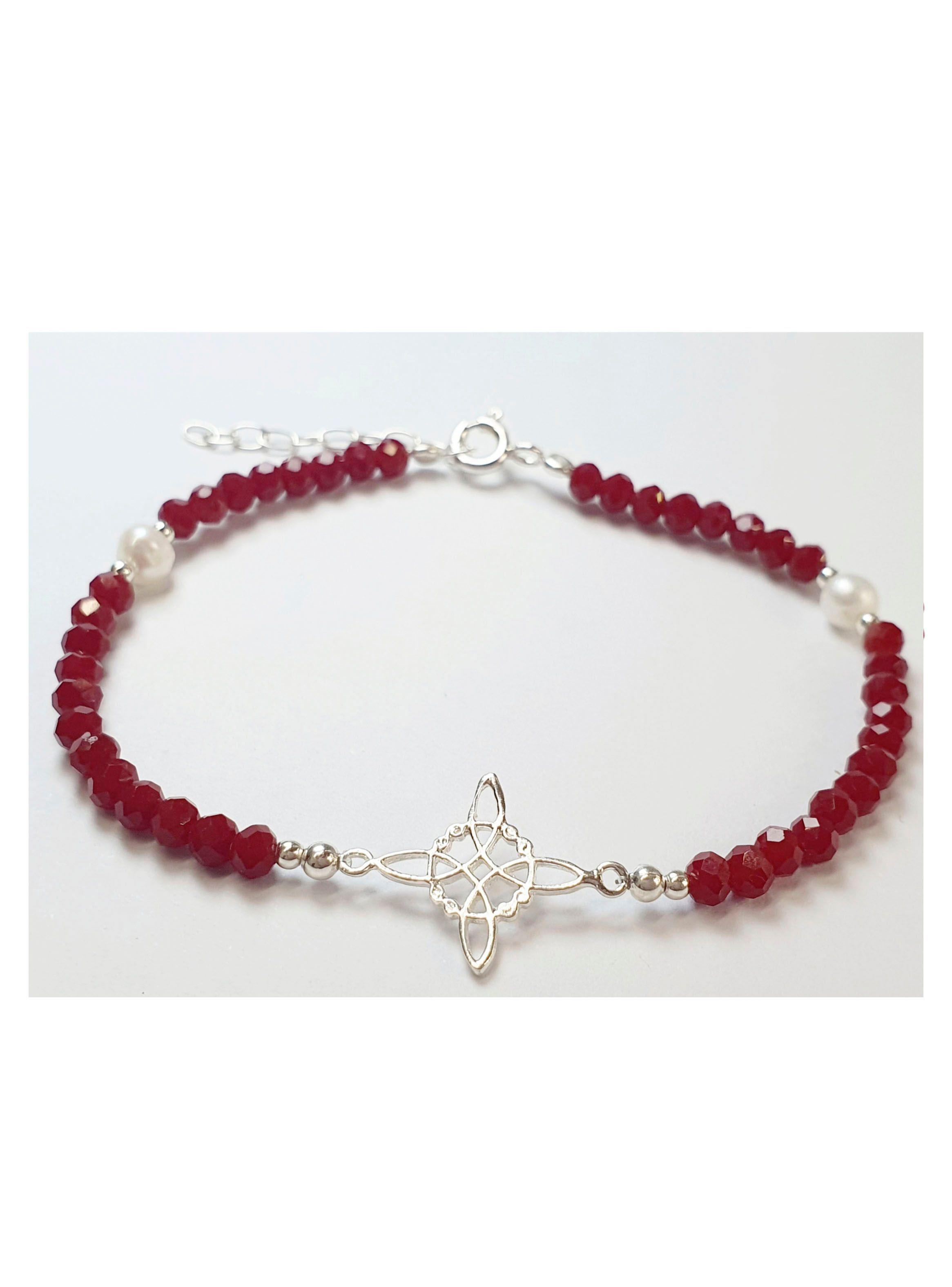 Pulsera Roja nudo de brujas Plata 925 con Cristales Amuleto-3