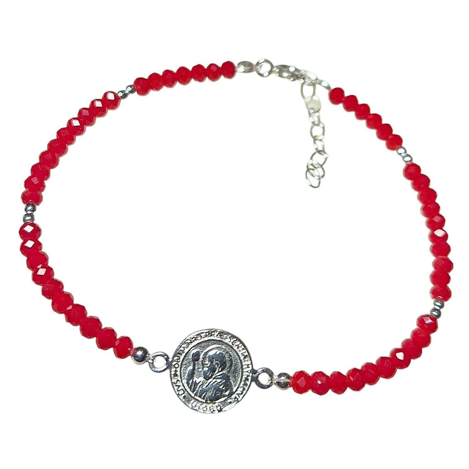 Pulsera Roja San Benito de Plata 925 con Cristales-2