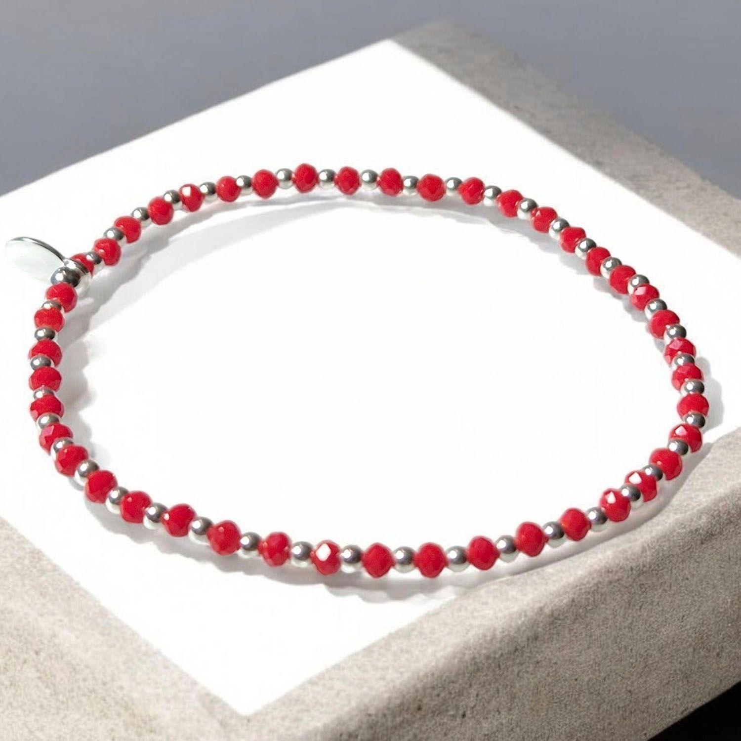 Pulsera Cristales Rojos de Plata 925 elasticada-0