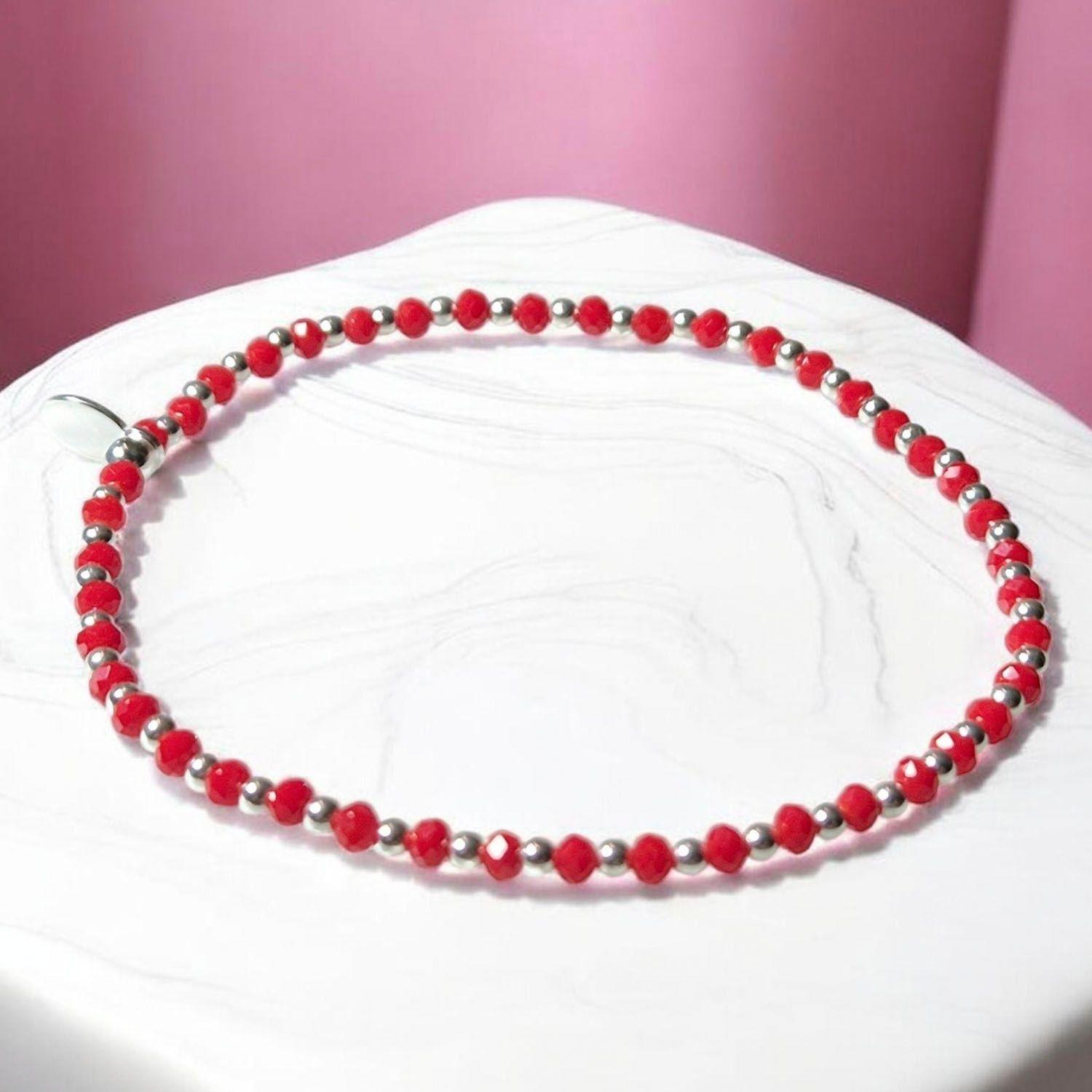 Pulsera Cristales Rojos de Plata 925 elasticada-2