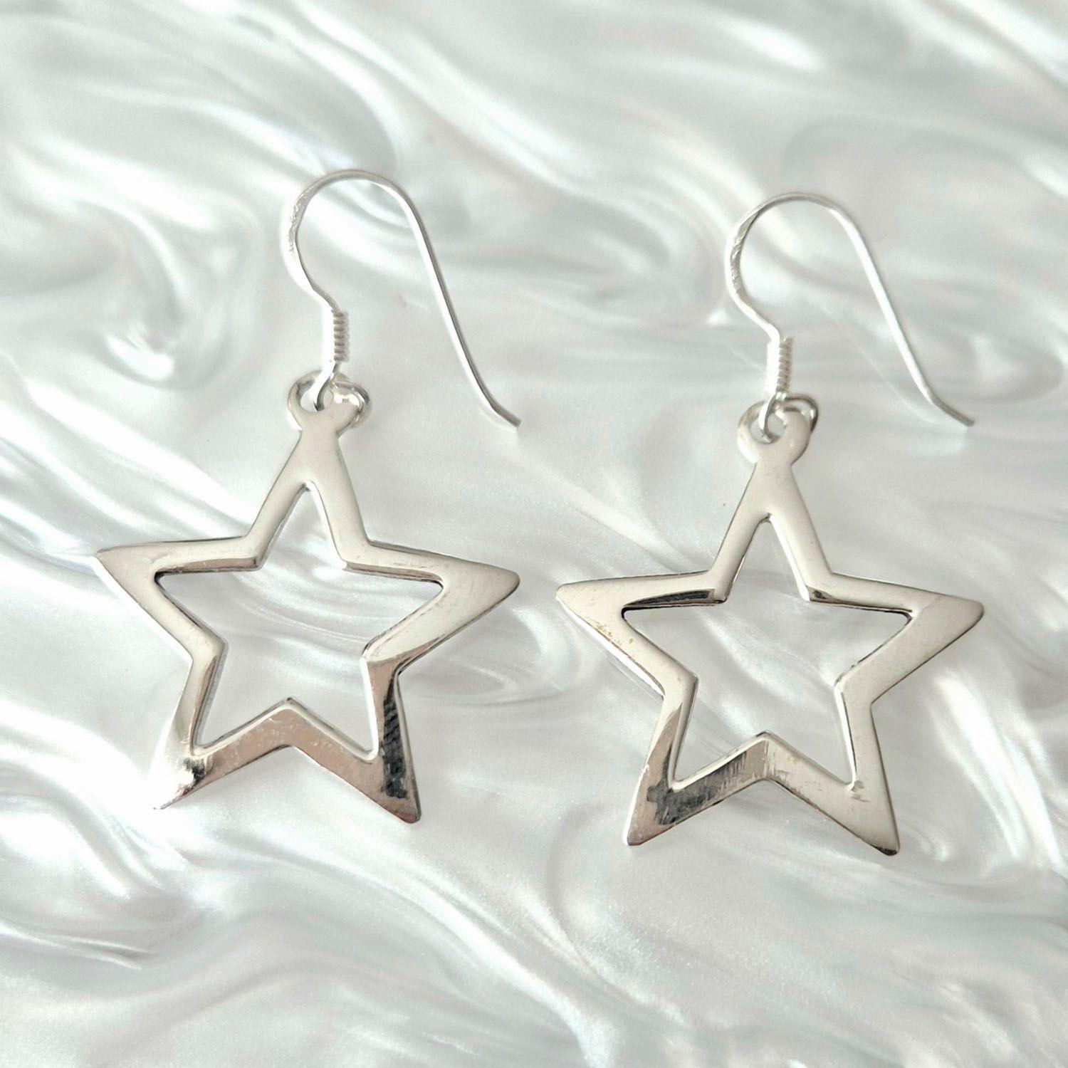 Aro Largo plata 925 forma de estrella-0