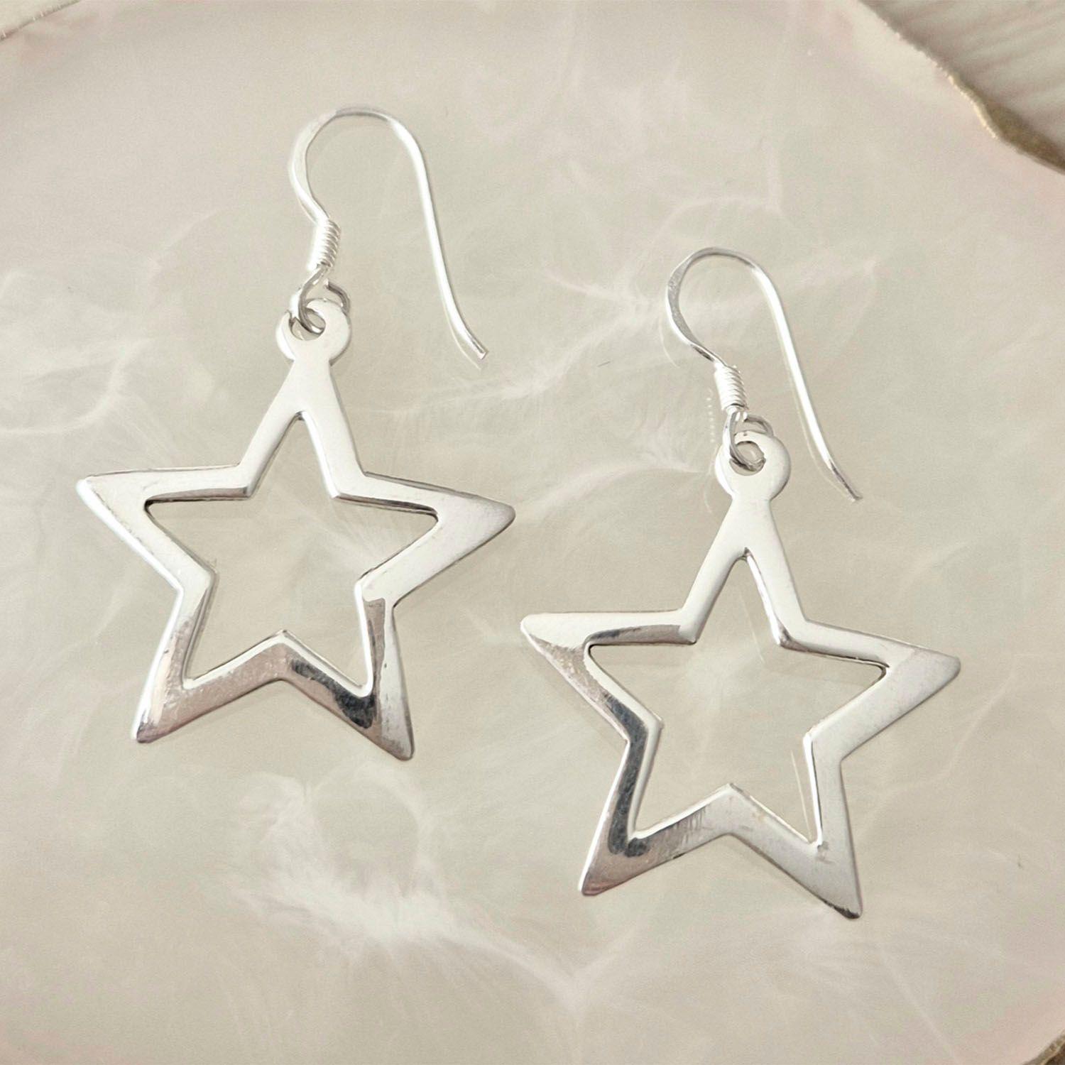 Aro Largo plata 925 forma de estrella-2