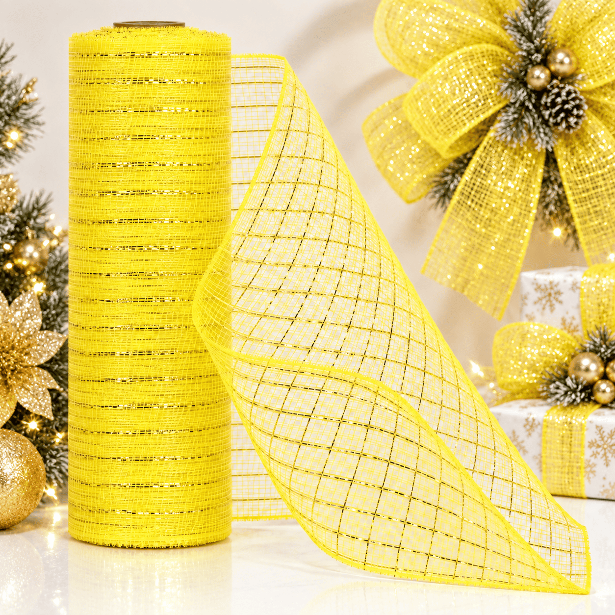 Cinta Navidad Malla 10 MT Amarillo-1