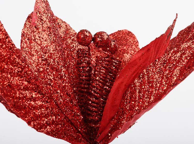 Set X6 Rama Flor Ponsetia Brillo Red Navidad 60 Cm-2
