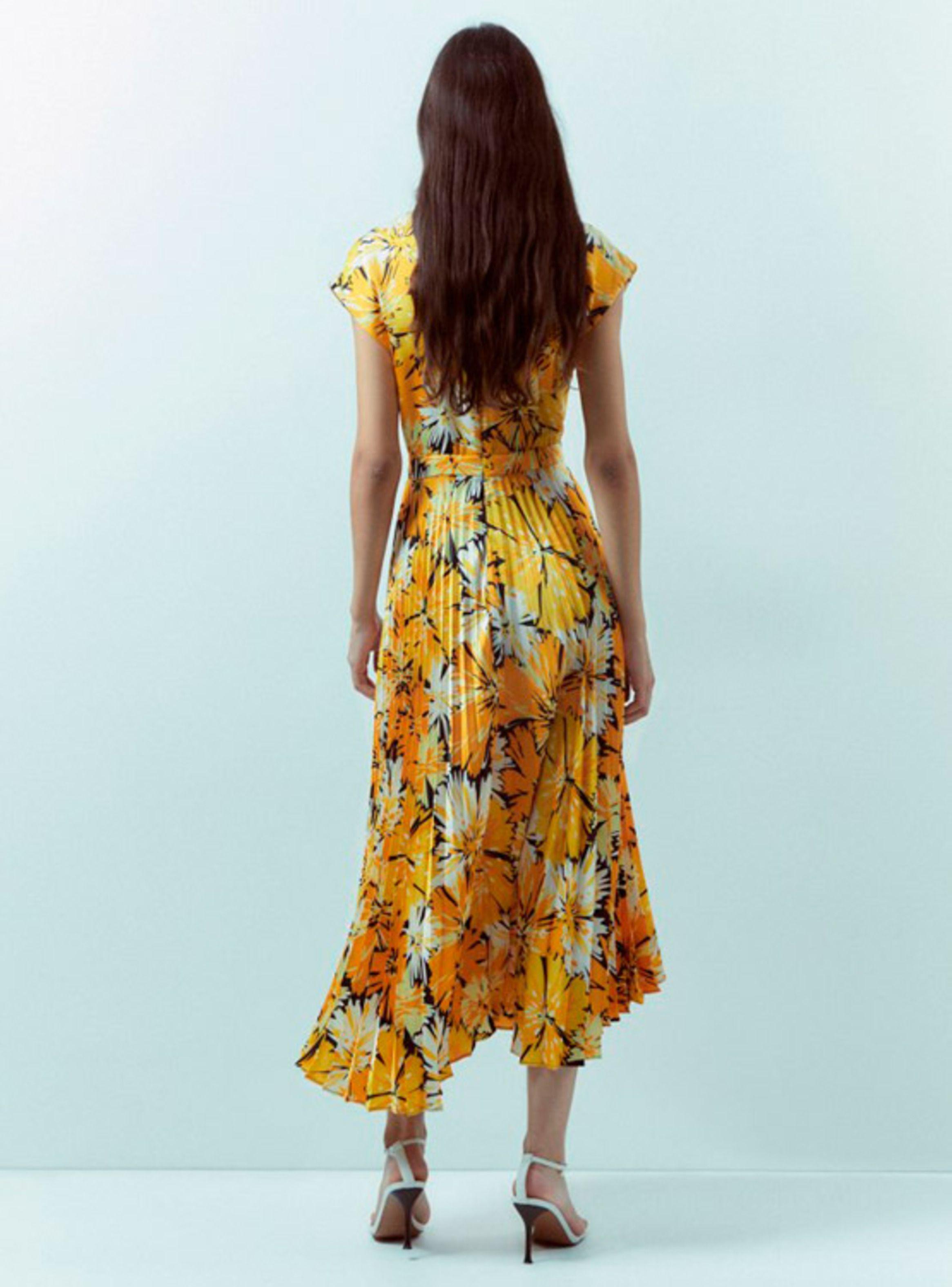 Vestido Largo Sfera Plisado Mostaza-3