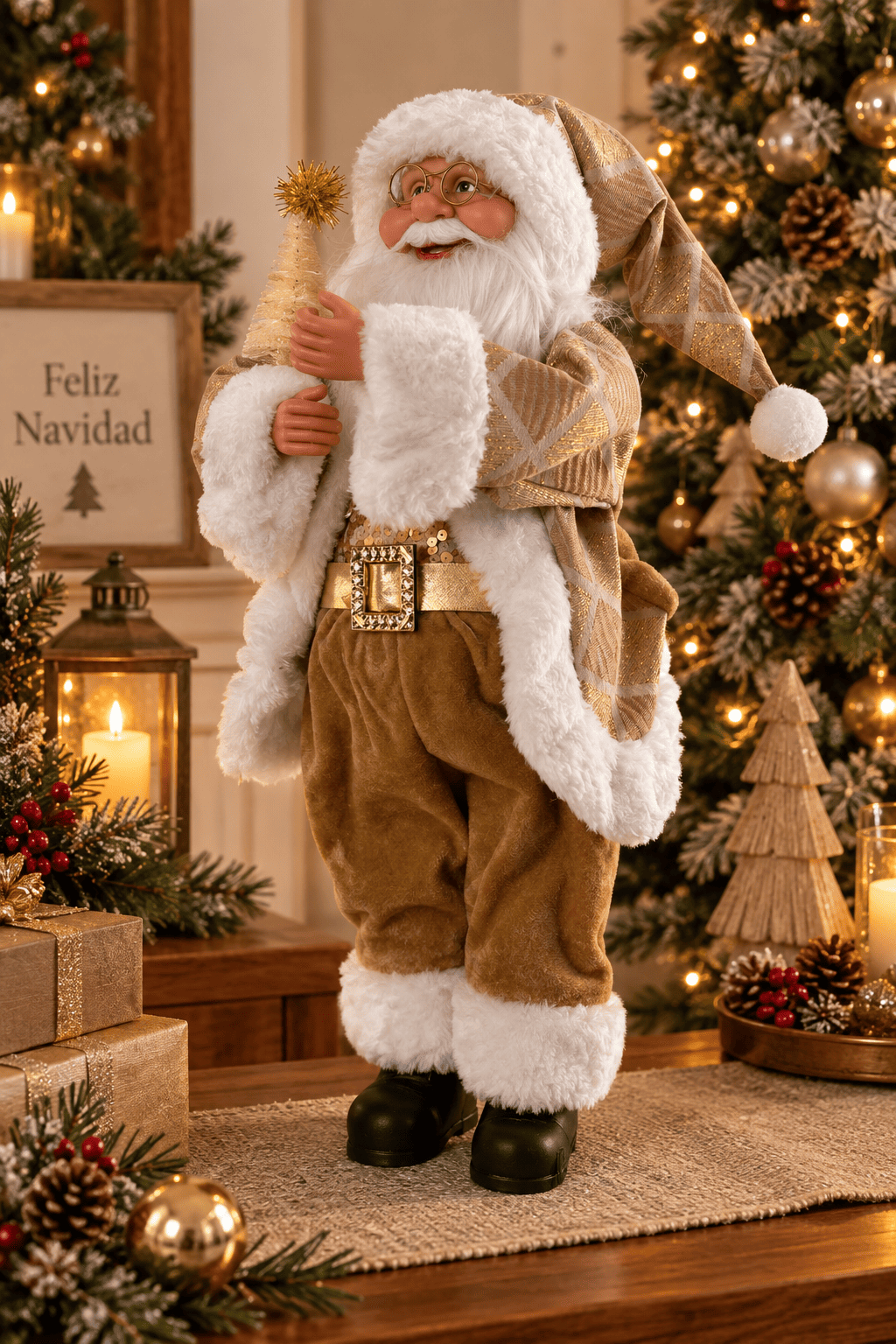 Adorno Navidad Santa Dorado 45 CM-3
