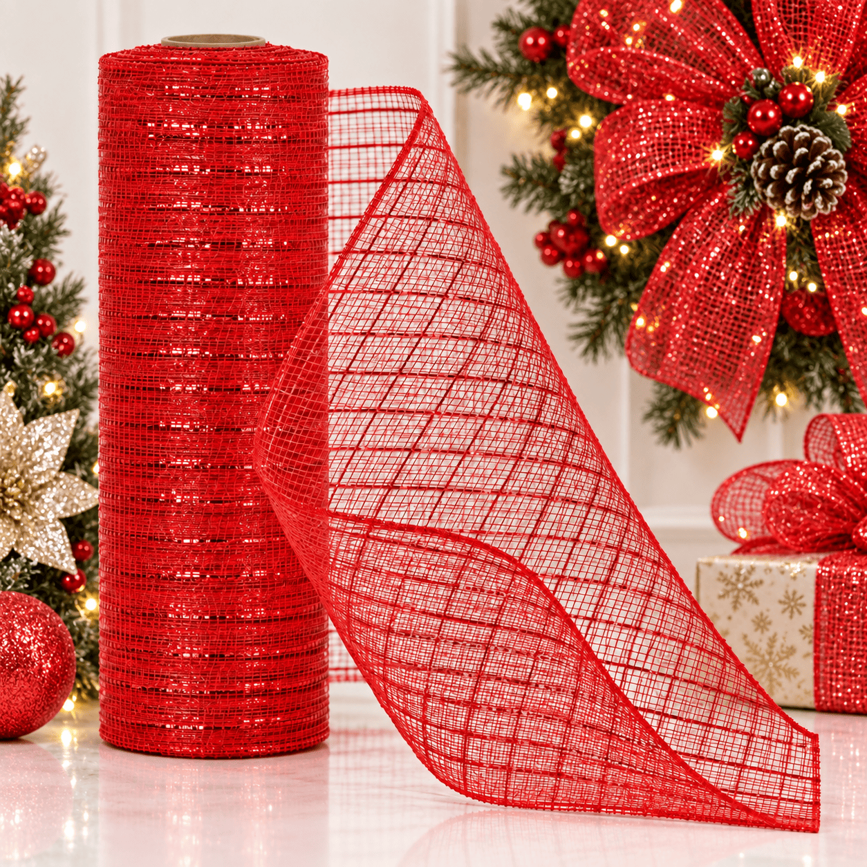 Cinta Navidad Malla 10 MT Rojo-1