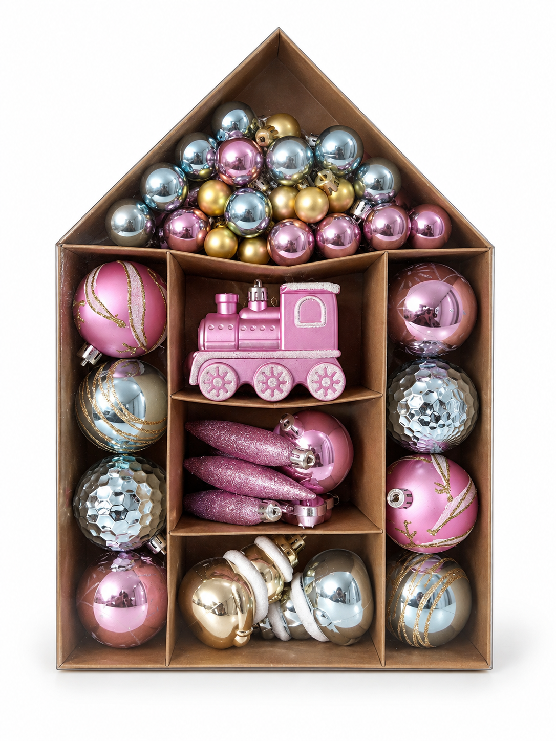 Set de 70 Adornos Esferas Navidad Tren Rosa-0