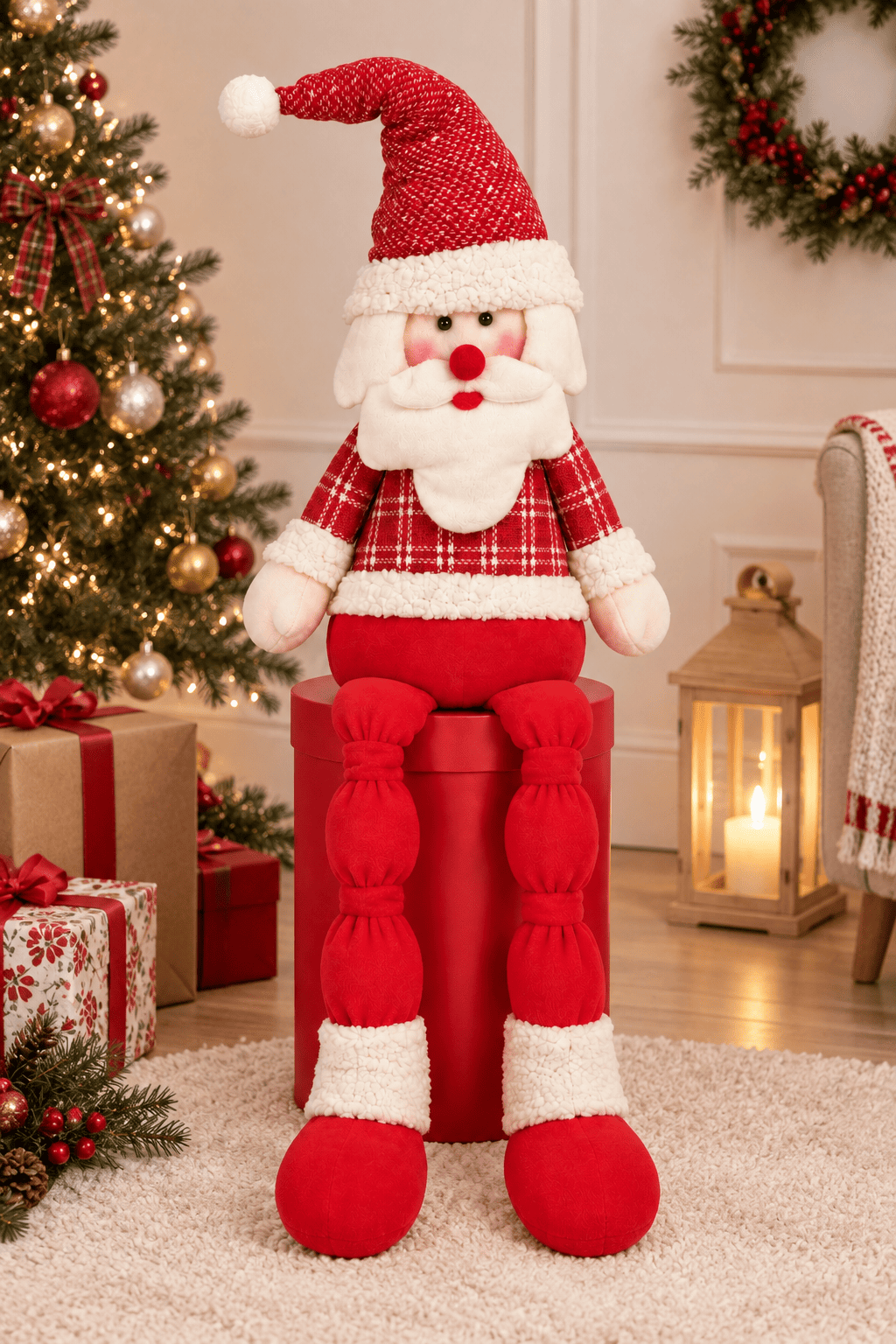 Muñeco de Navidad Santa con Caja Rojo 107 CM-5