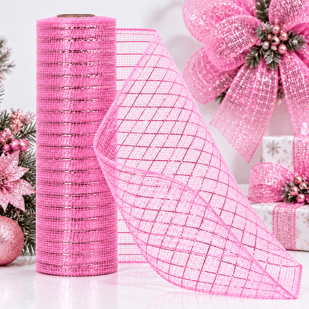 Cinta Navidad Malla 10 MT Rosa-1
