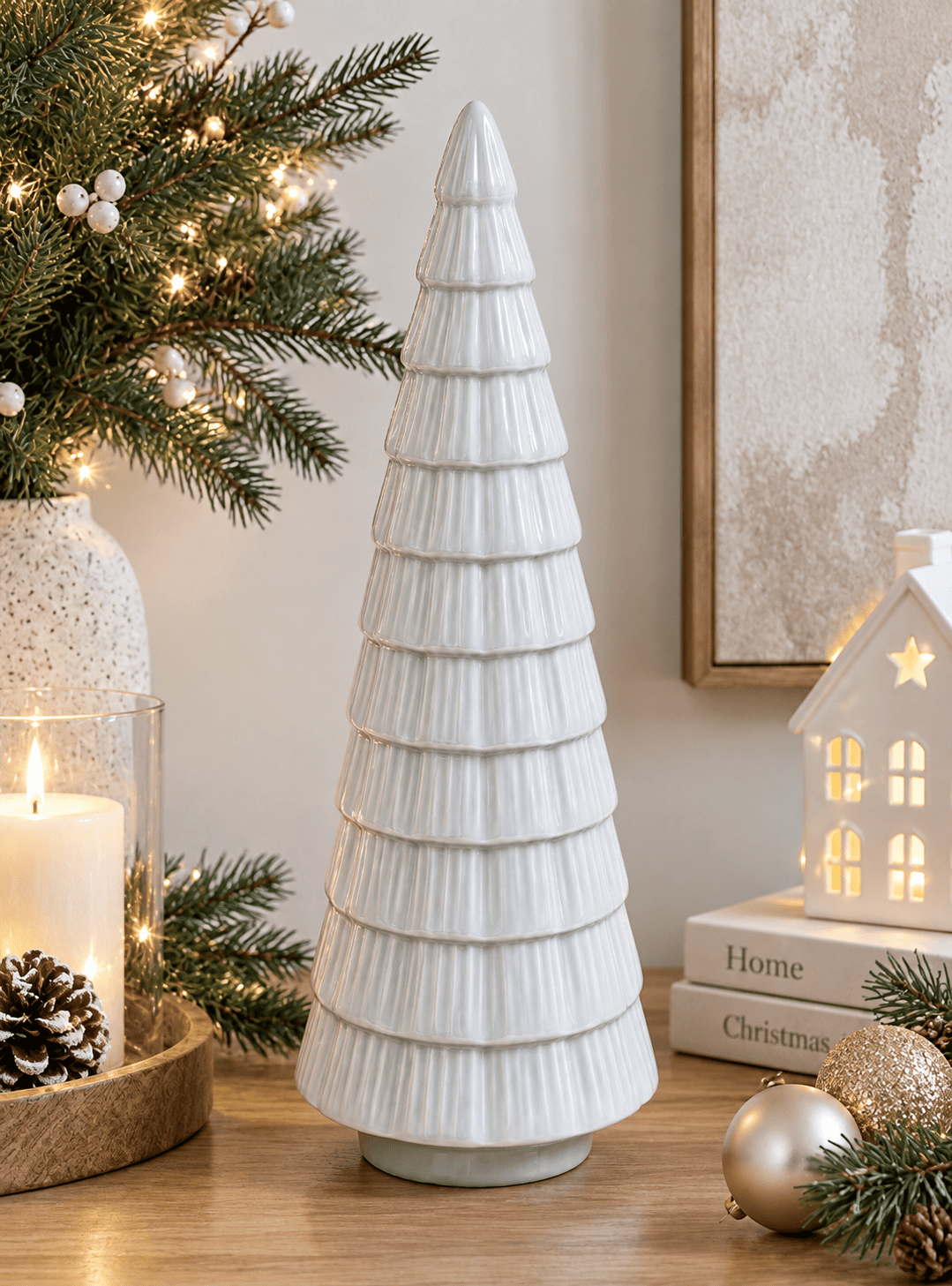 Pino Navidad Porcelana Blanco 23 CM-2