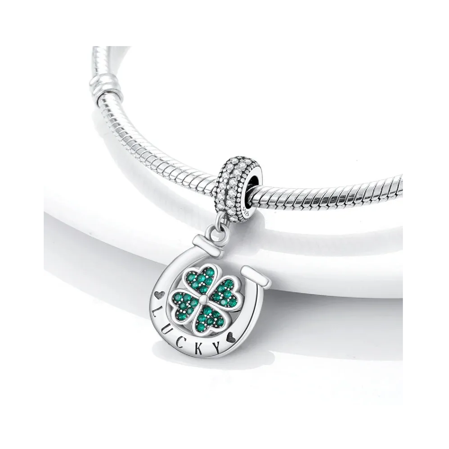 Charm Herradura Y Trébol De La Suerte Plata 925 Silver Heart-1