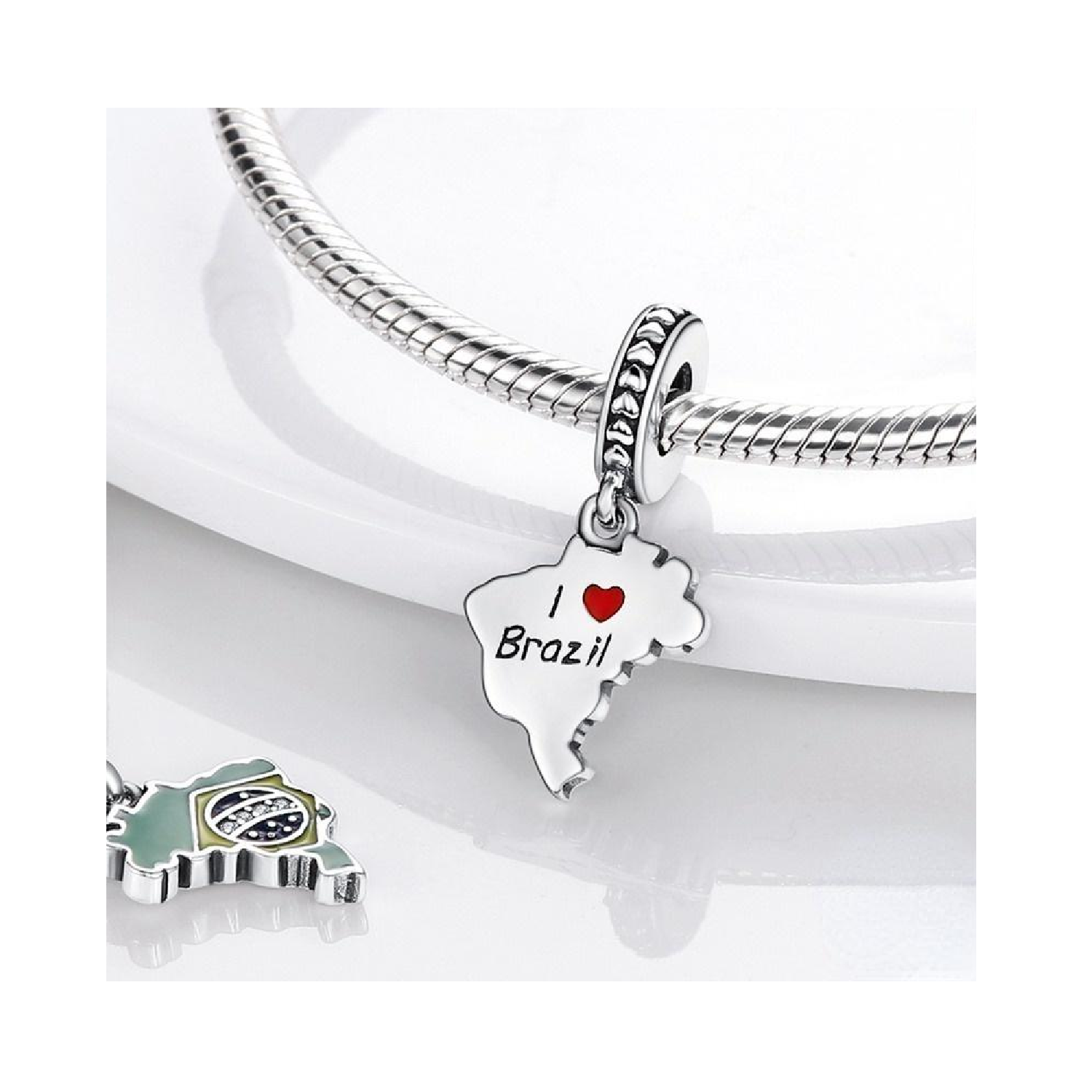 Charm Mapa De Brasil En Plata 925 Silver Heart-2