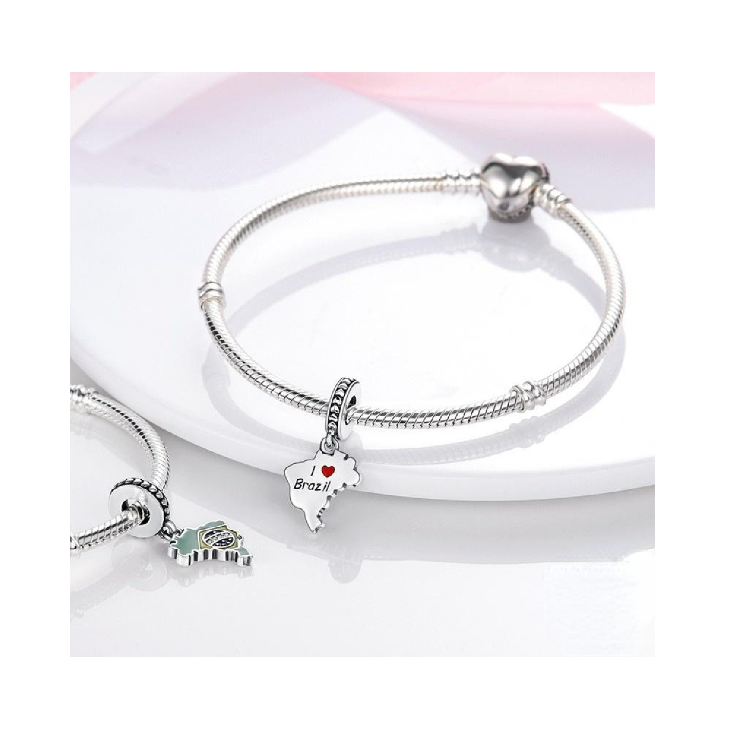 Charm Mapa De Brasil En Plata 925 Silver Heart-3