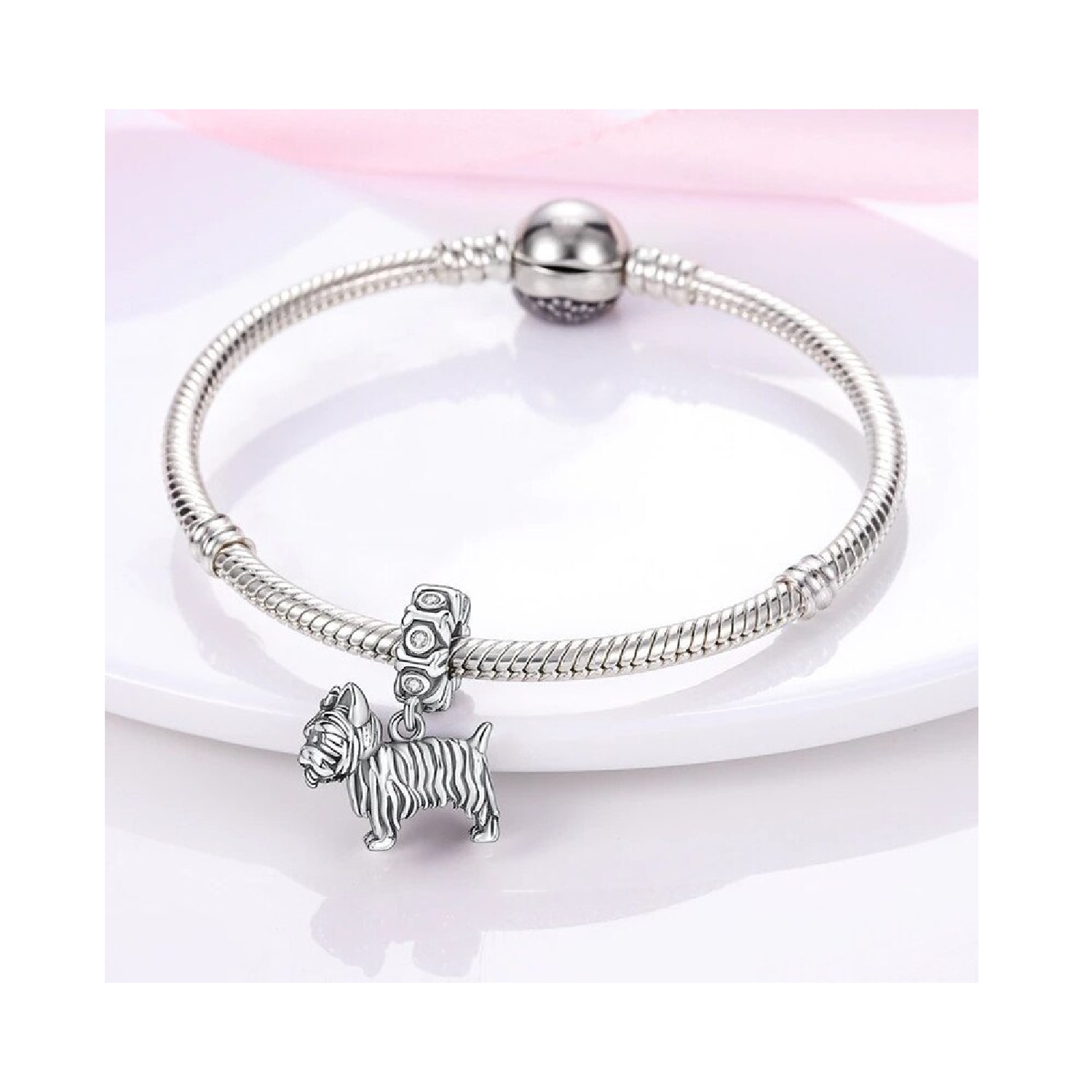 Charm Perro Yorkshire En Plata 925 Silver Heart-2