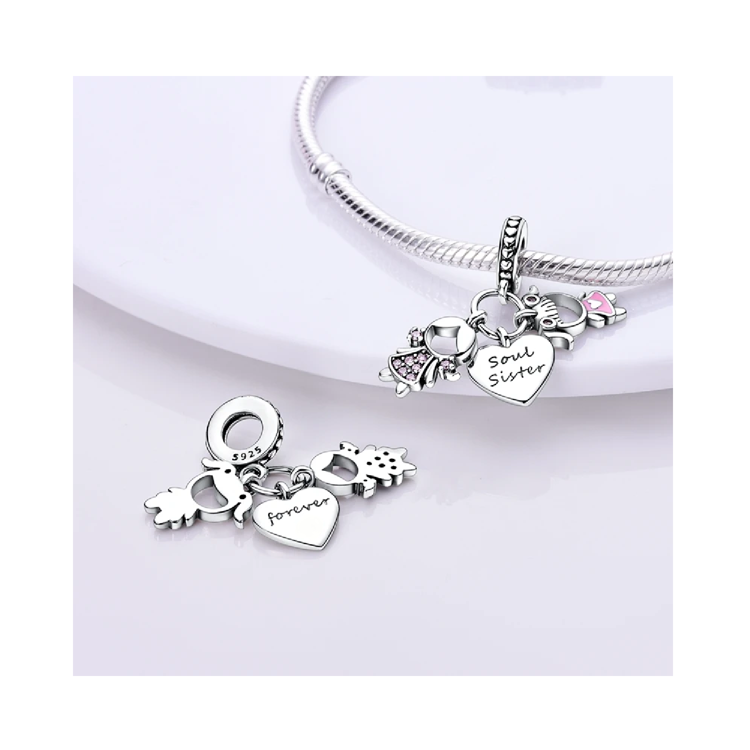 Charm Hermanas Soul Sister en Plata 925 Silver Heart-1