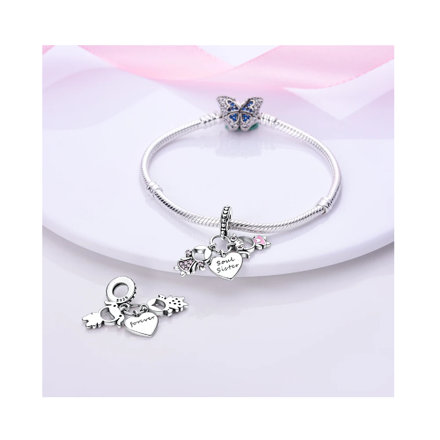 Charm Hermanas Soul Sister en Plata 925 Silver Heart-2