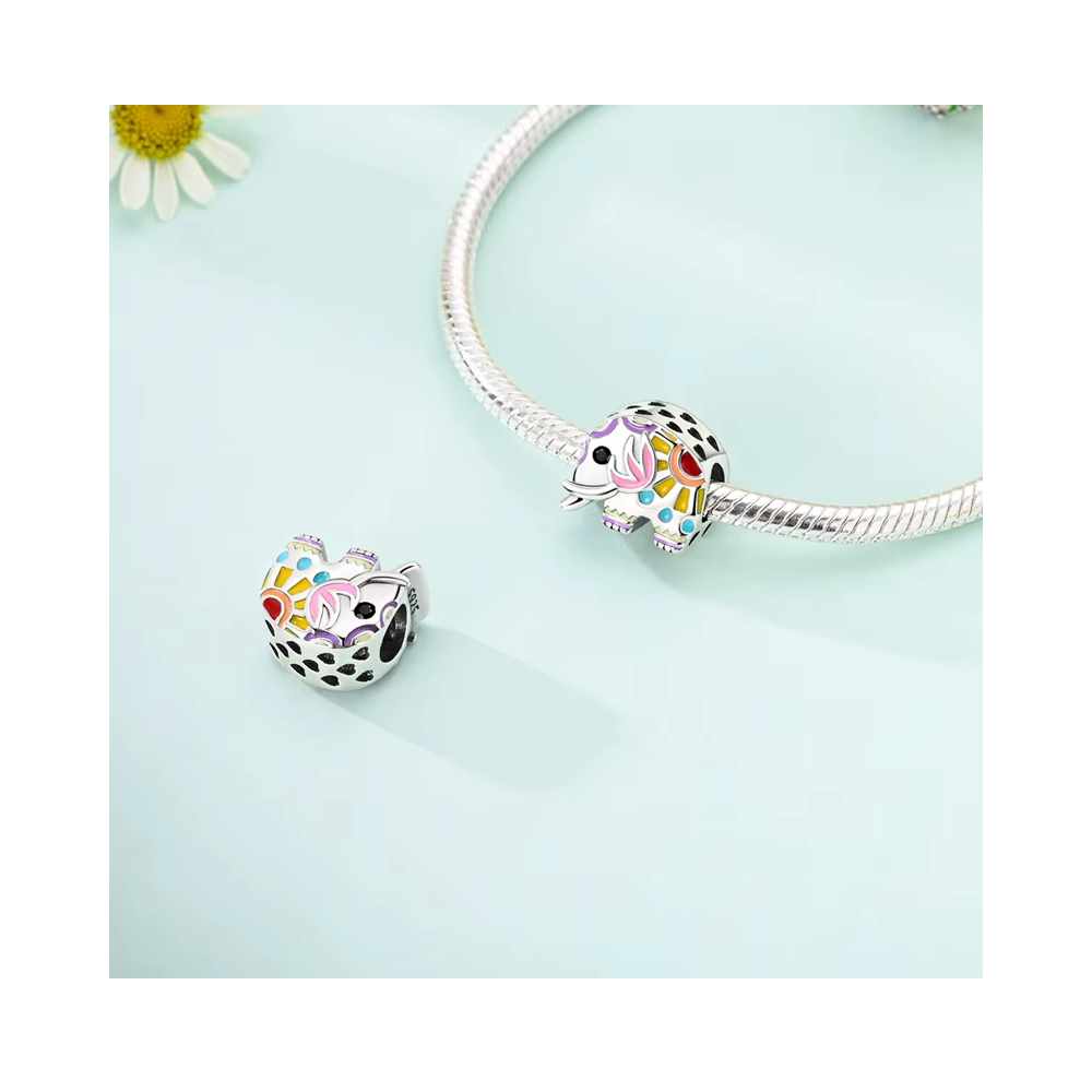 Charm Elefante Colorido De La Suerte Plata 925 Silver Heart-1