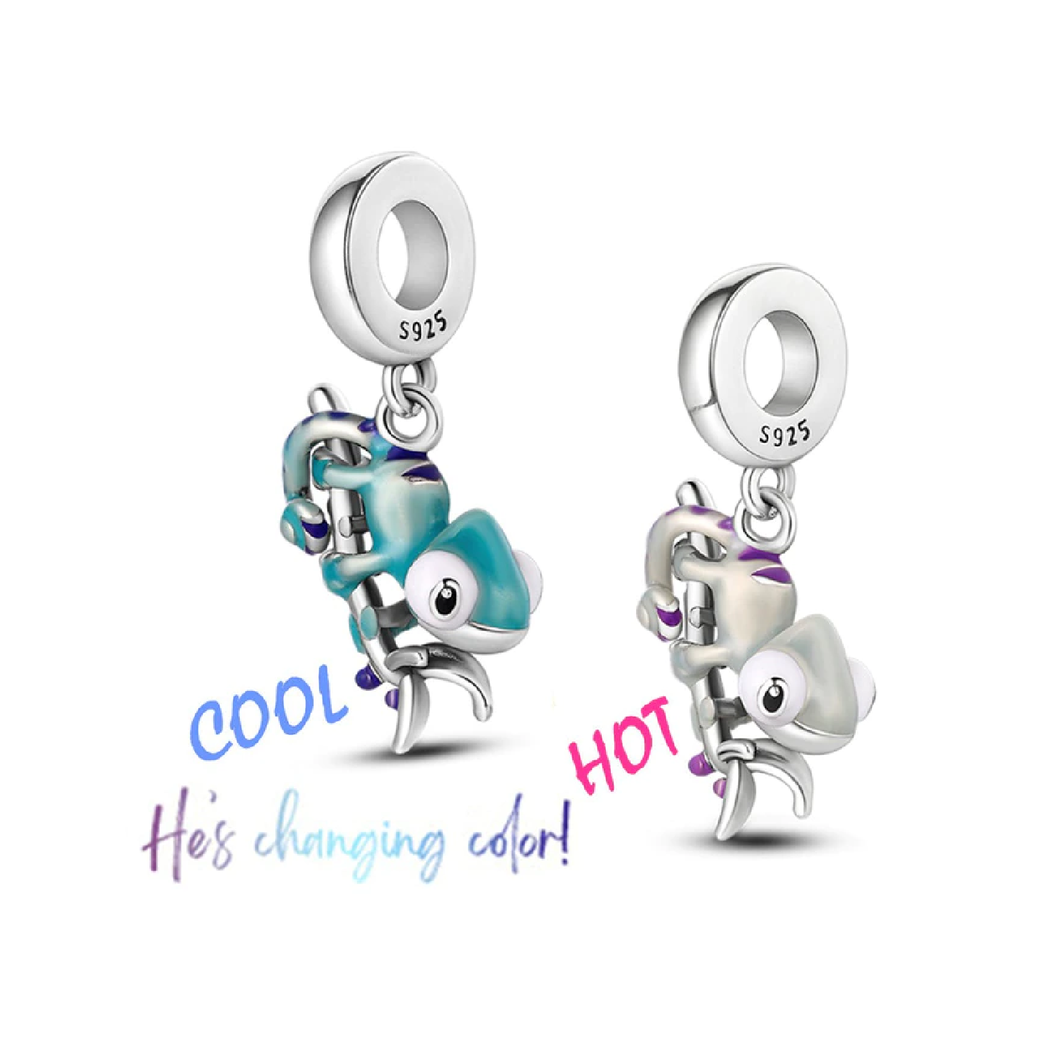 Charm Camaleón Verde Cambia De Color Plata 925 Silver Heart-2