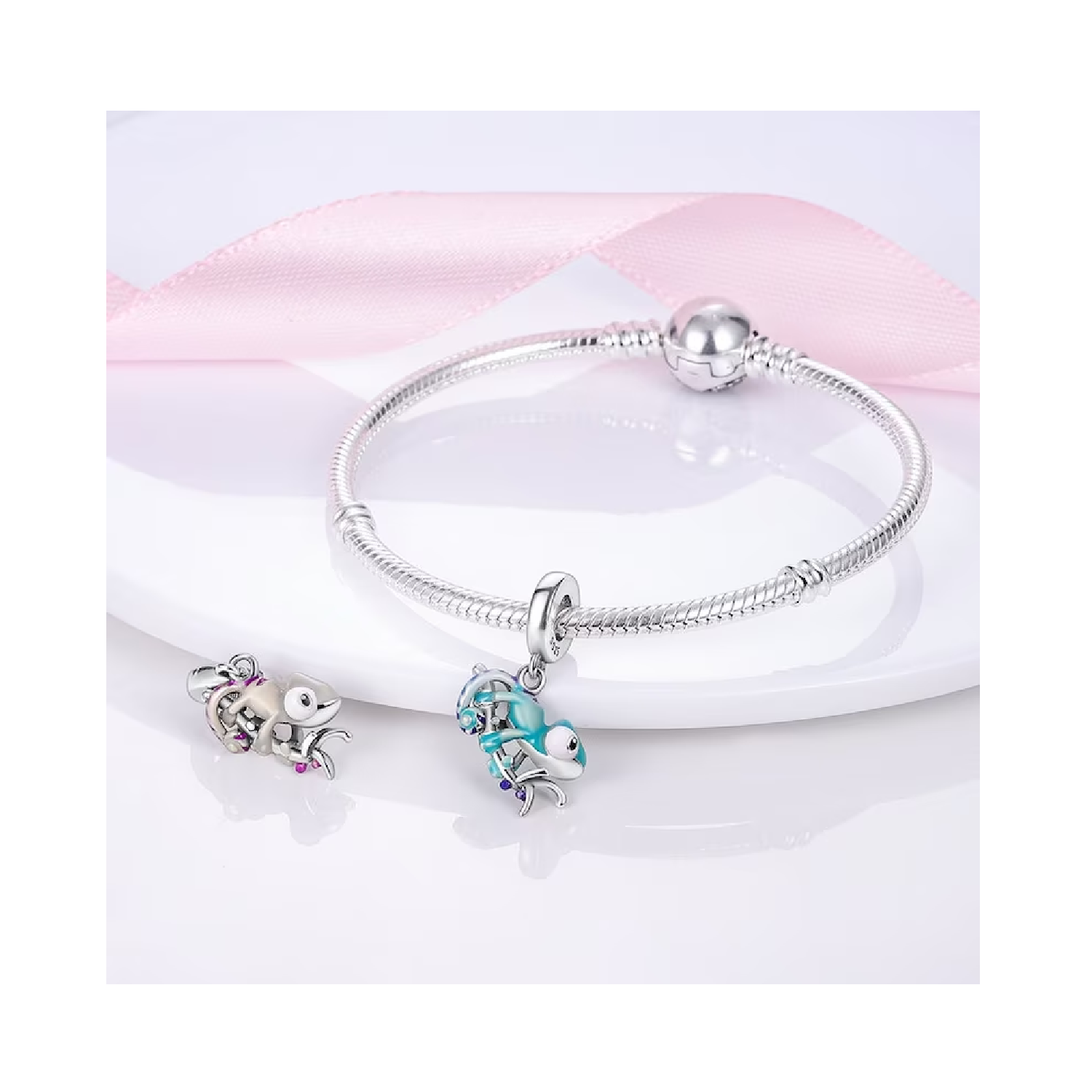 Charm Camaleón Verde Cambia De Color Plata 925 Silver Heart-3