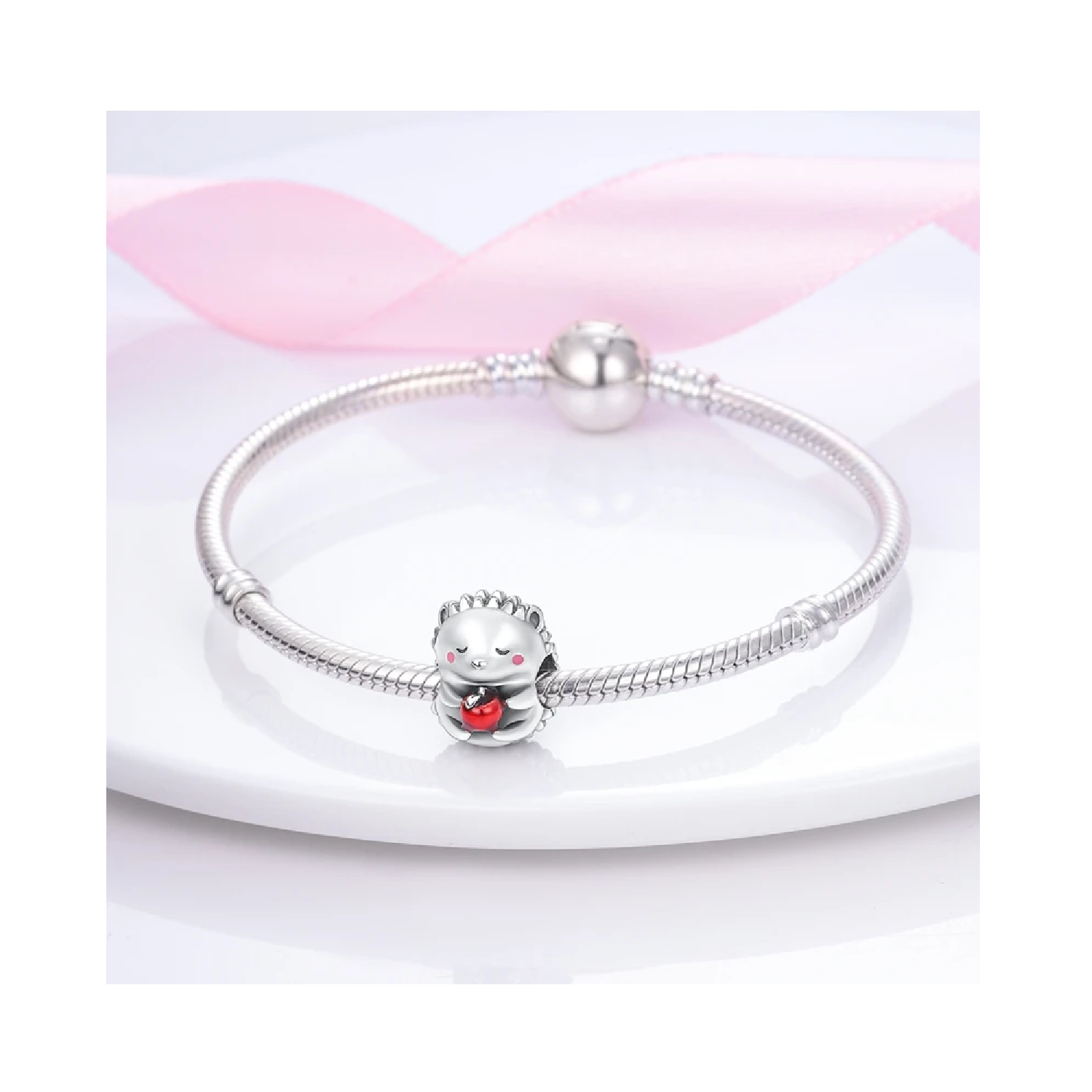 Charm Erizo De Tierra Tierno Manzana Plata 925 Silver Heart-2