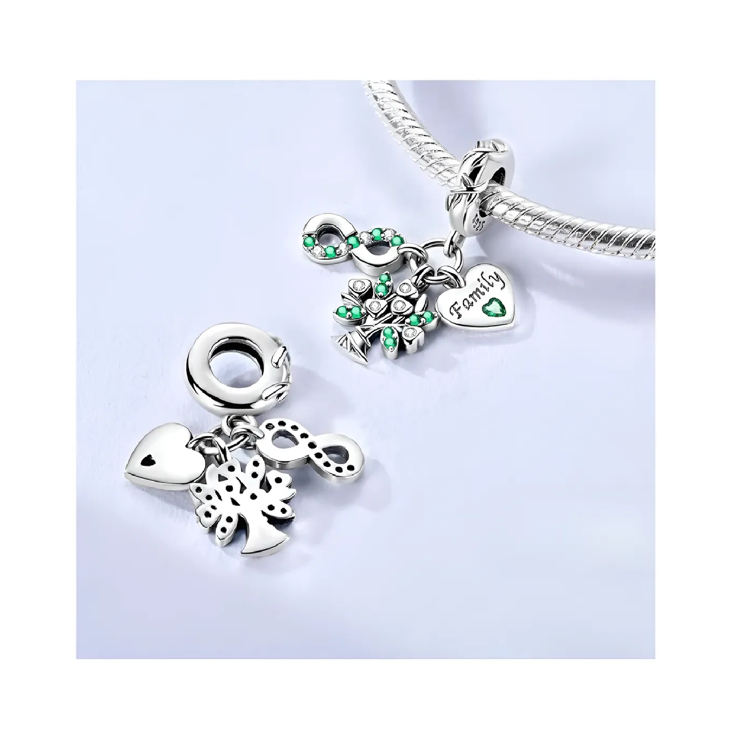 Charm Árbol De Vida Circones Verdes Plata 925 Silver Heart-1