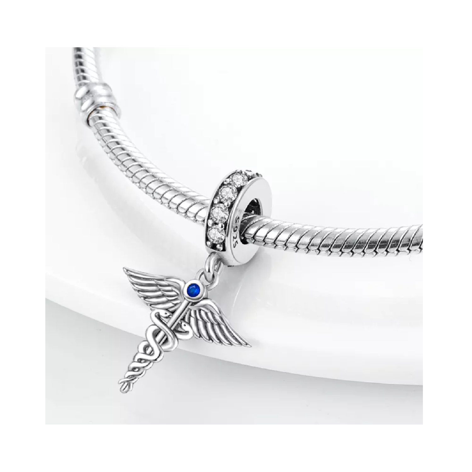 Charm Vara De Esculapio Medicina En Plata 925 Silver Heart-1