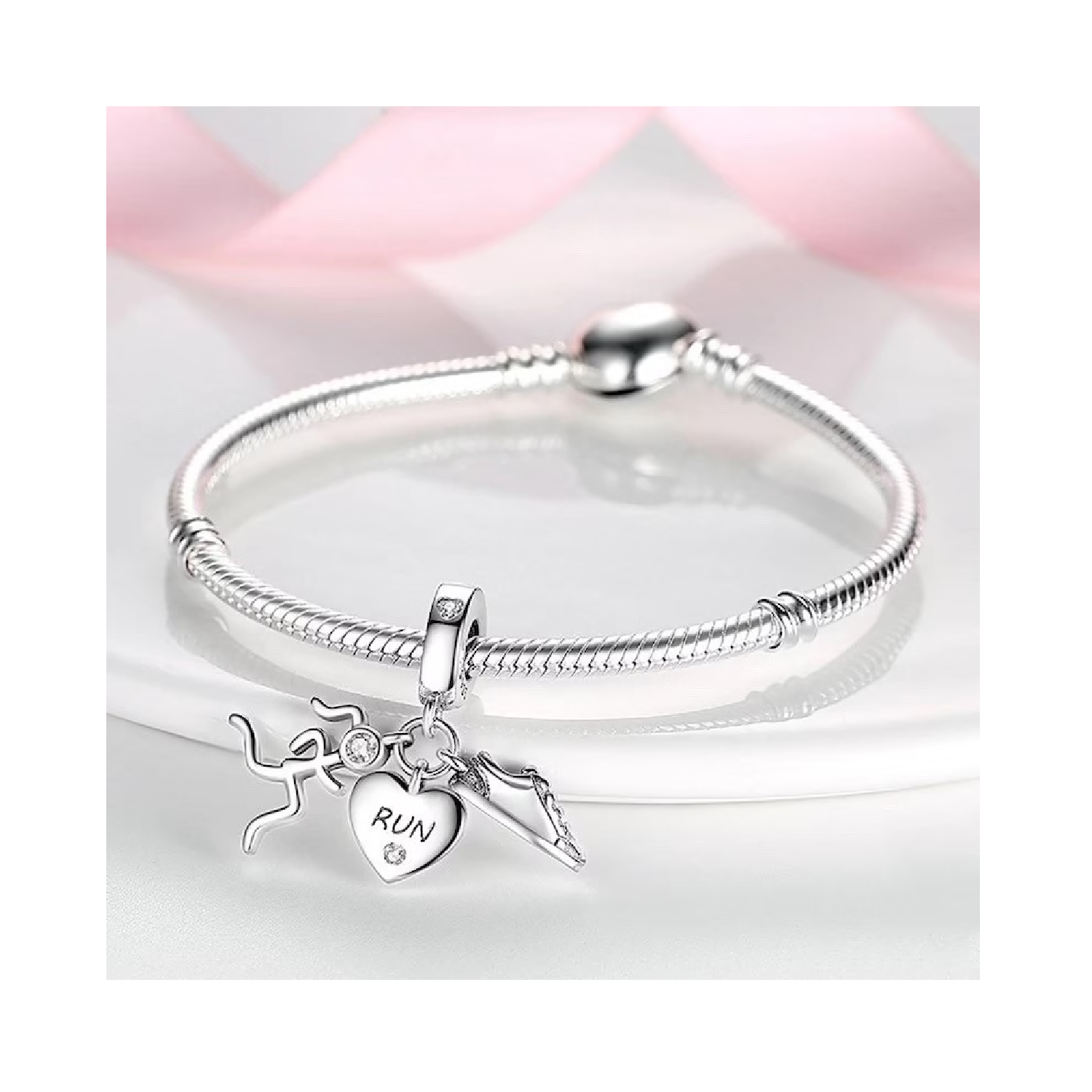 Charm Triple Running Y Circones En Plata 925 Silver Heart-2